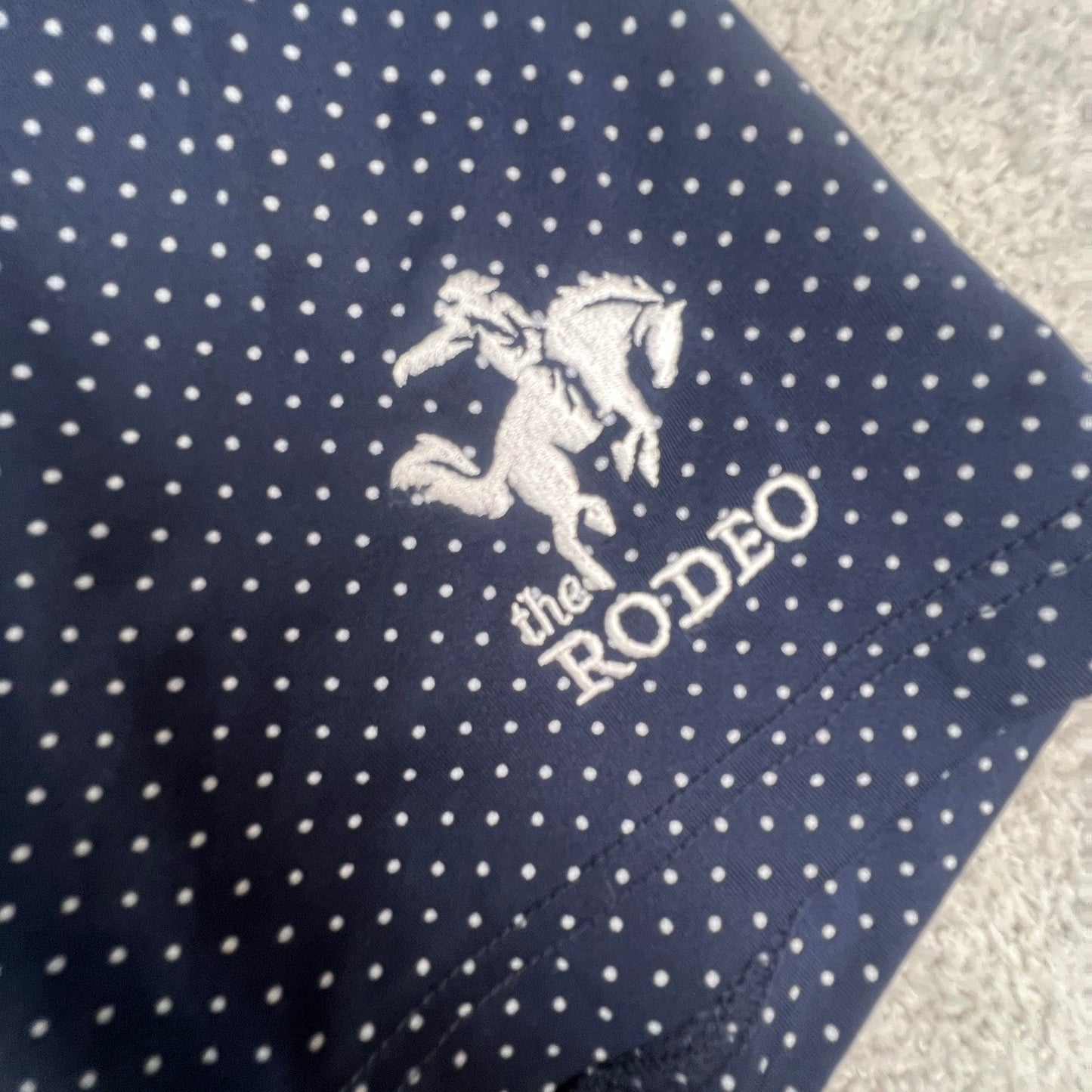 FootJoy Mens Navy Polka Dot Golf Polo Shirt Large The Rodeo Logo