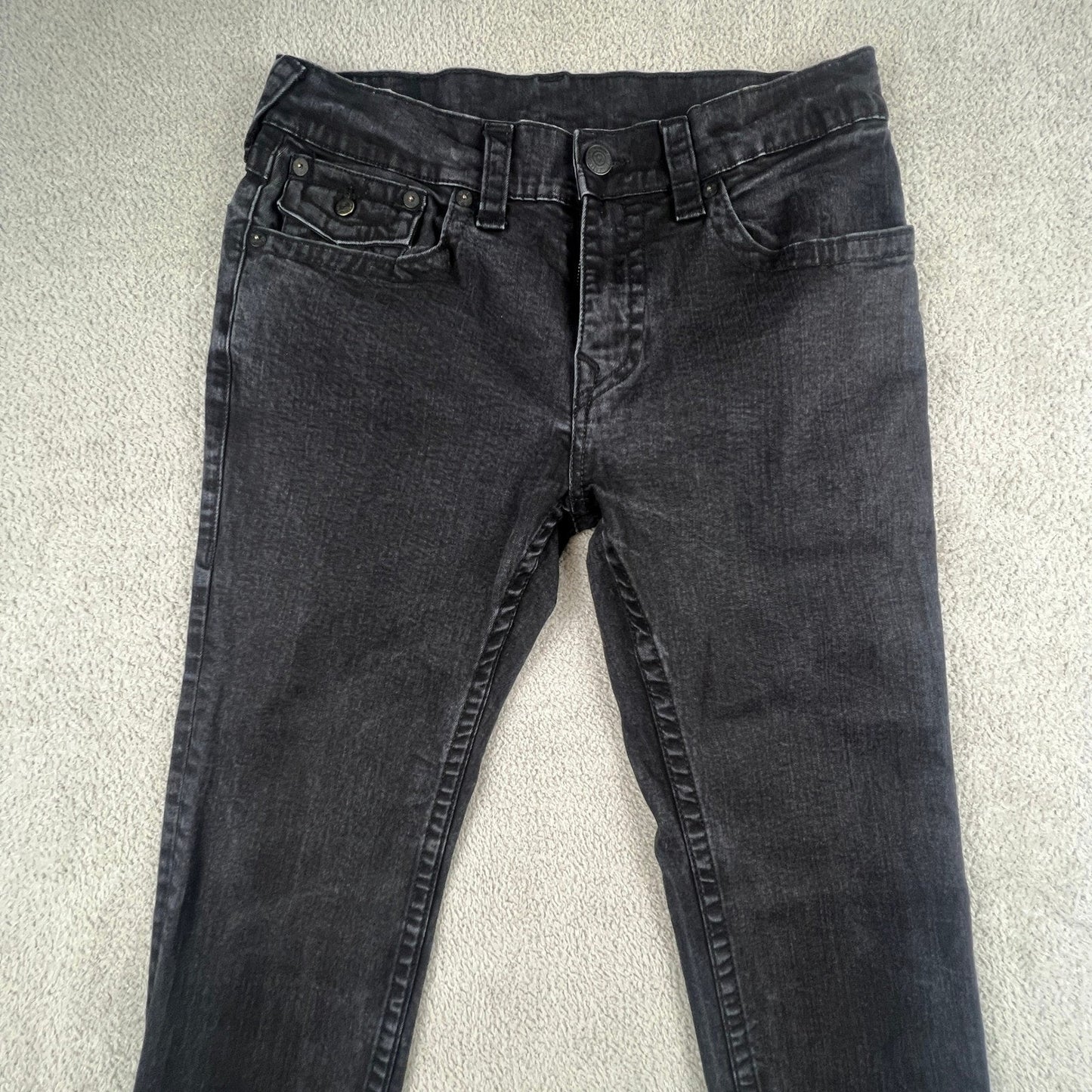 True Religion Skinny Jeans Mens Size 33 Rocco Flap Faded Black