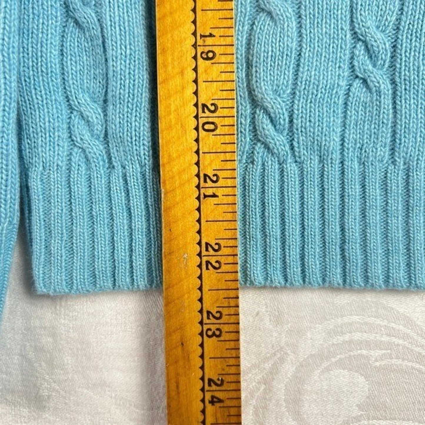 J.Crew Cable Knit Sweater Womens Small Blue Merino Wool V Neck Preppy Classic