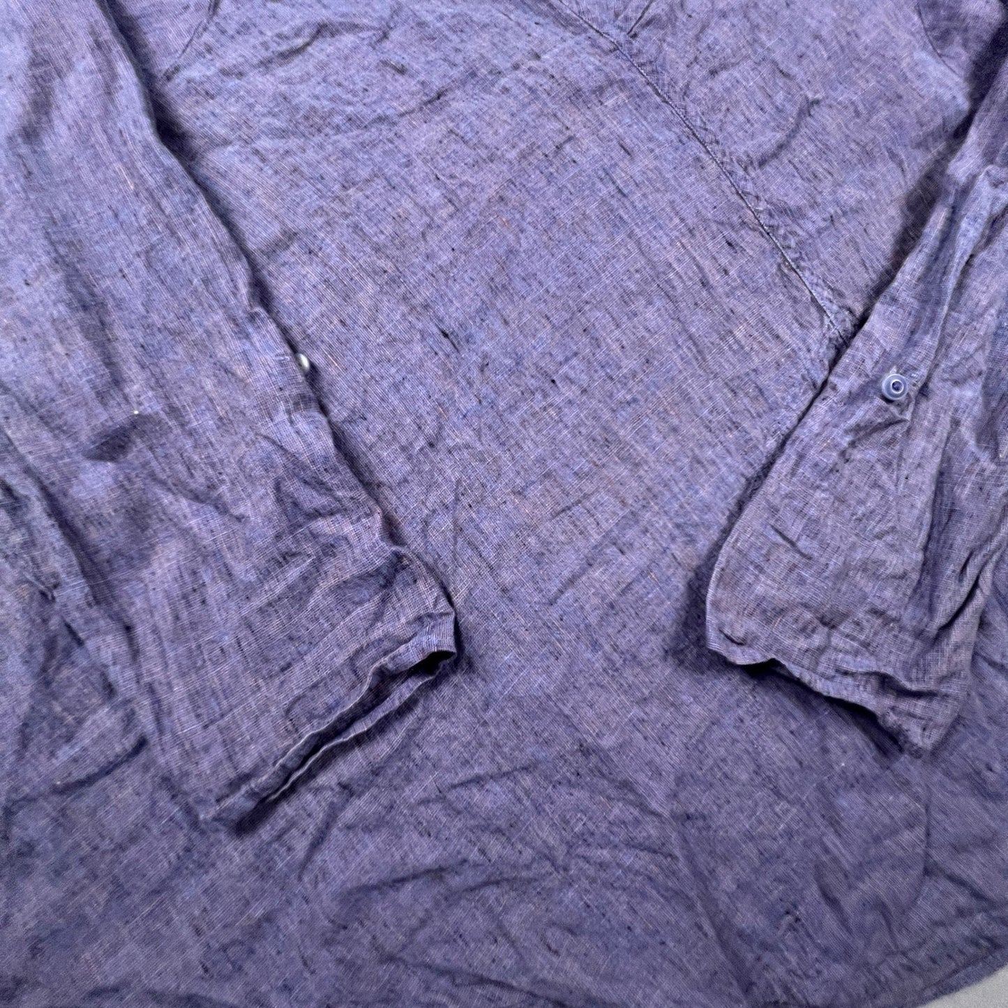 FLAX Linen Tunic Top Womens Large Purple Faux Wrap V-Neck Lagenlook Coastal Boho