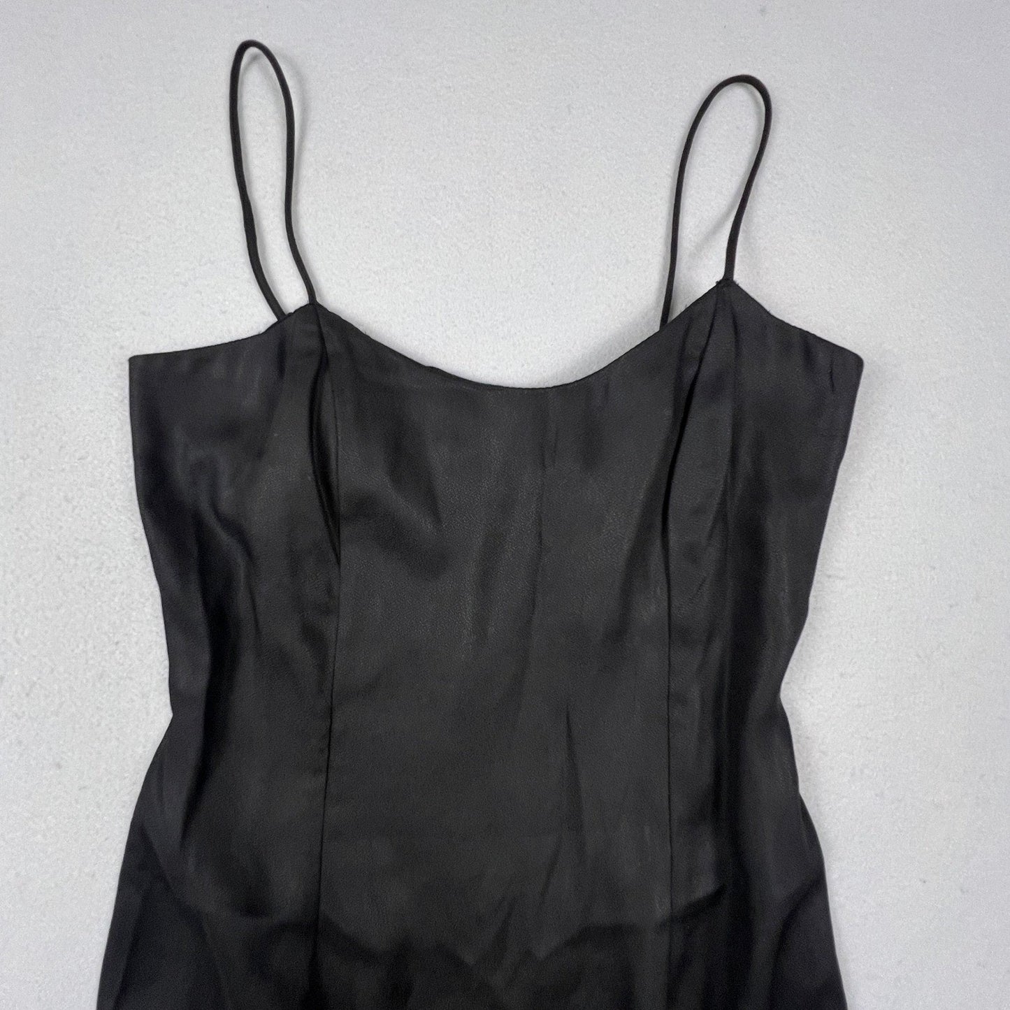 VTG 90s Roberta Mini Dress Small Black Sequin Fringe Lace Spaghetti Strap Party