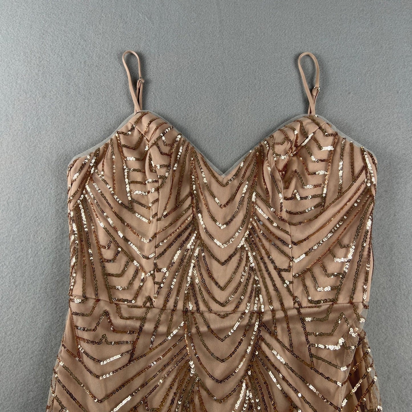 Sequin Maxi Dress Womens 10 Rose Gold Art Deco Formal Prom Gown Wedding Bridal