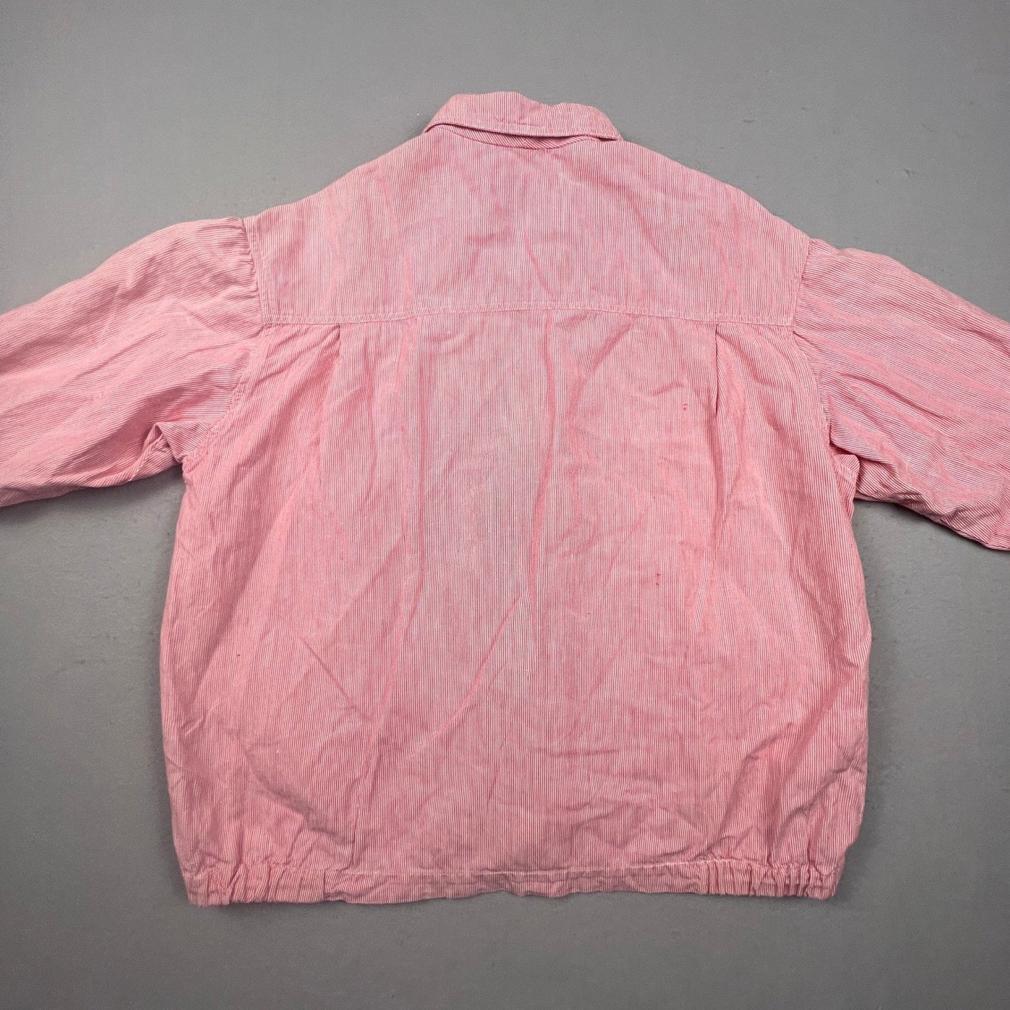 VTG 90s Esprit Jacket Womens Red Pinstripe Cotton Linen Zip Up Bomber Coat