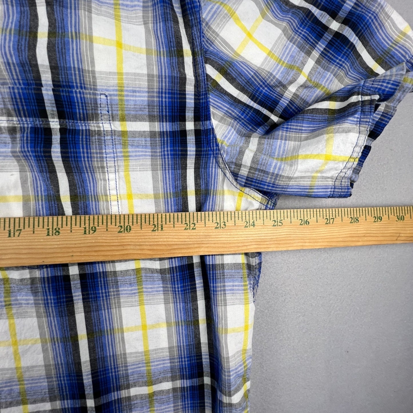 Ecko Unltd Button Down Shirt Mens XXL Blue Yellow Plaid Short Sleeve Urban Y2K