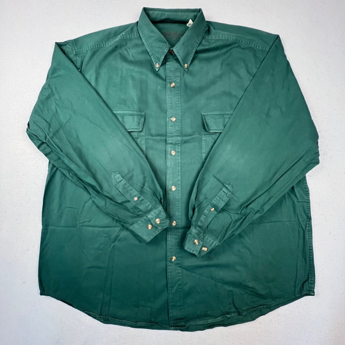 Eddie Bauer Button Down Shirt Mens XL Green Cotton Twill Long Sleeve Workwear