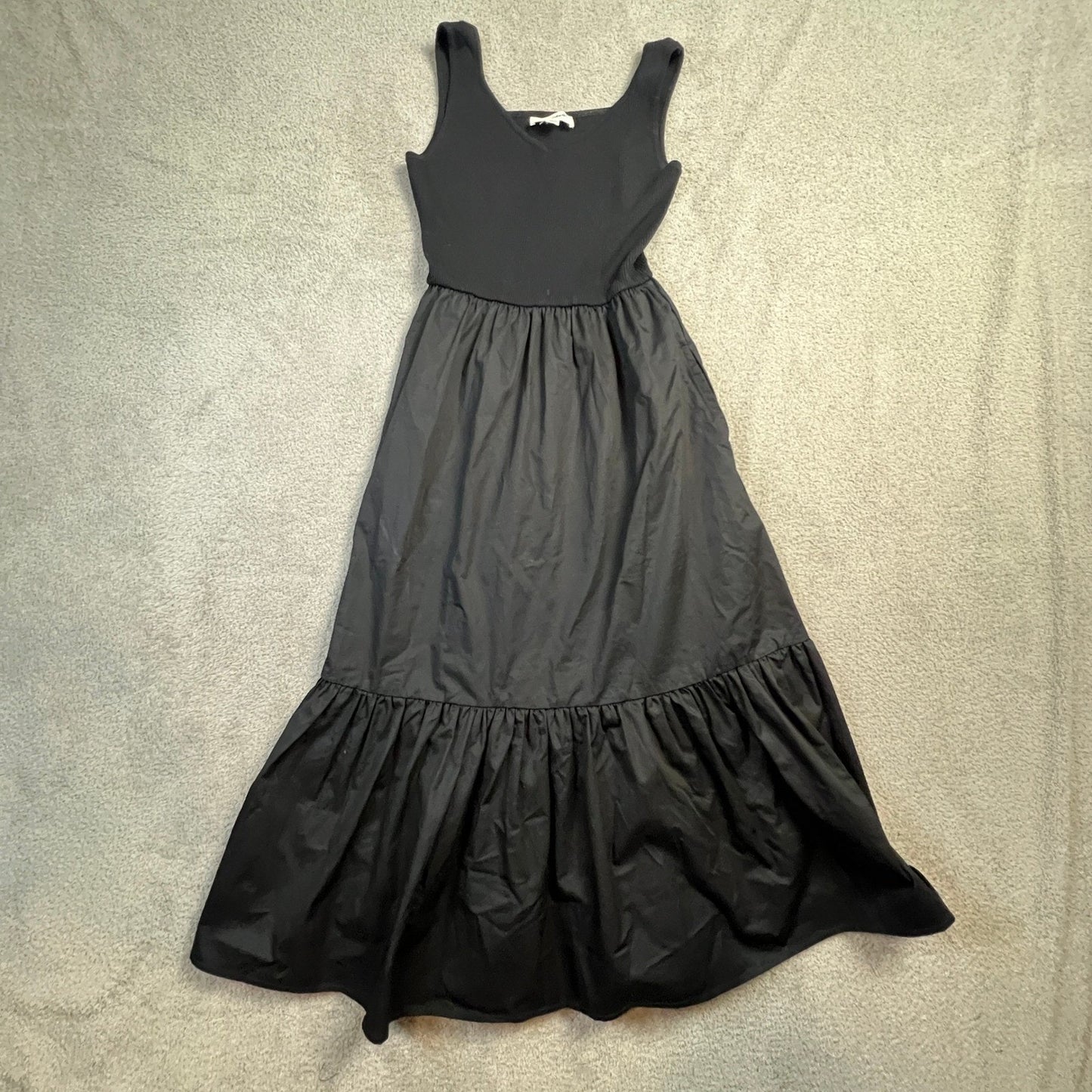Black Ribbed Knit Maxi Dress Small Dark Academia Minimalist Heritage Classic