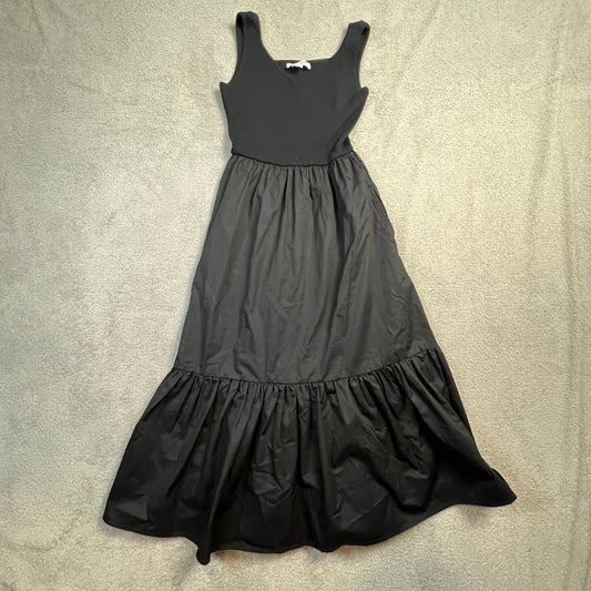 Black Ribbed Knit Maxi Dress Small Dark Academia Minimalist Heritage Classic