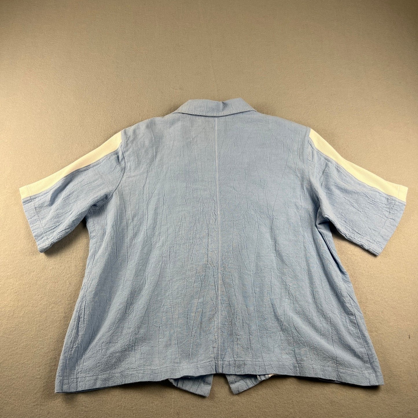 VTG Highlights Zip Up Shirt Womens Large Blue White Ribbed Panel Shoulder Pads
