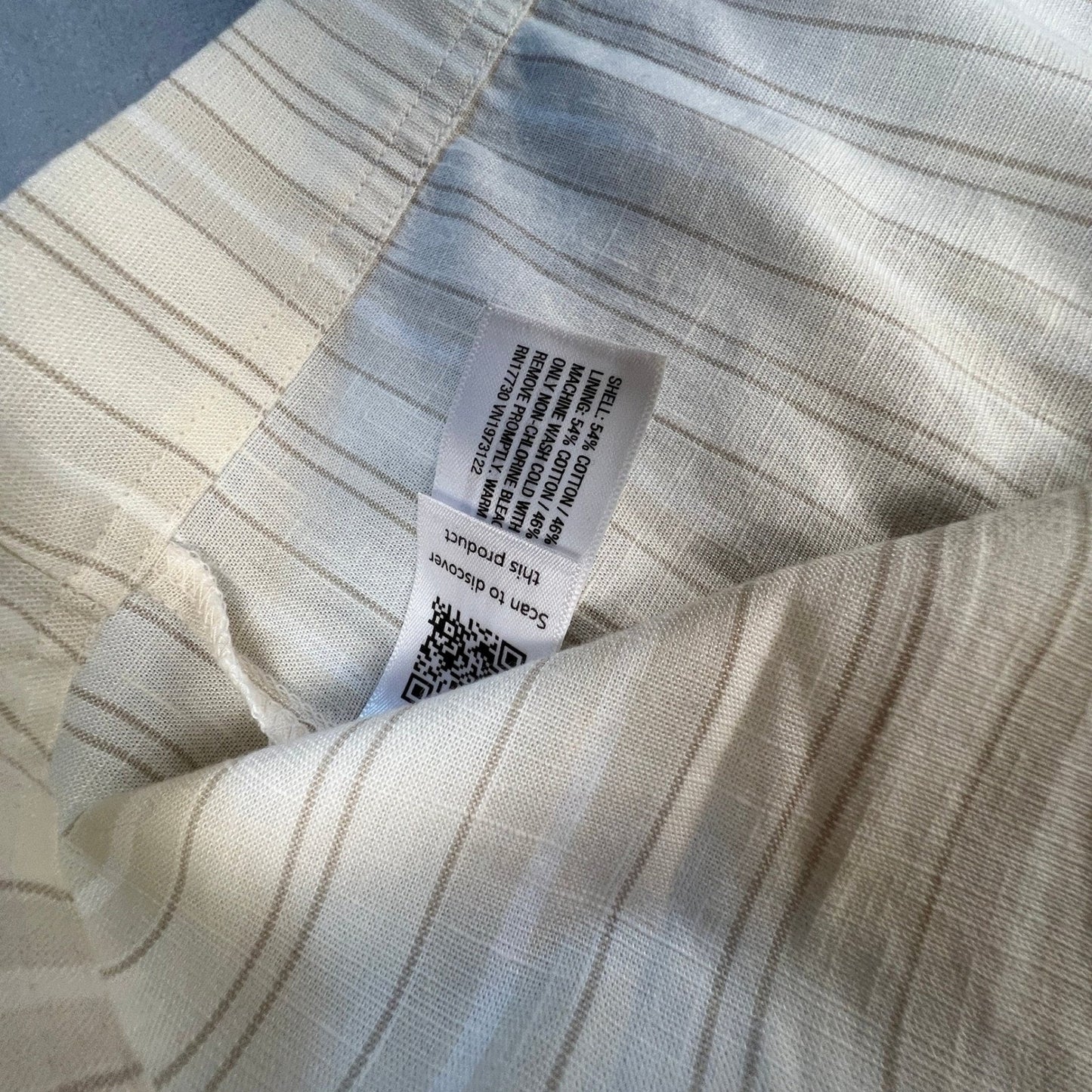 Midi Dress Womens L Cream Pinstripe Wrap Tie Cotton Casual Universal Thread