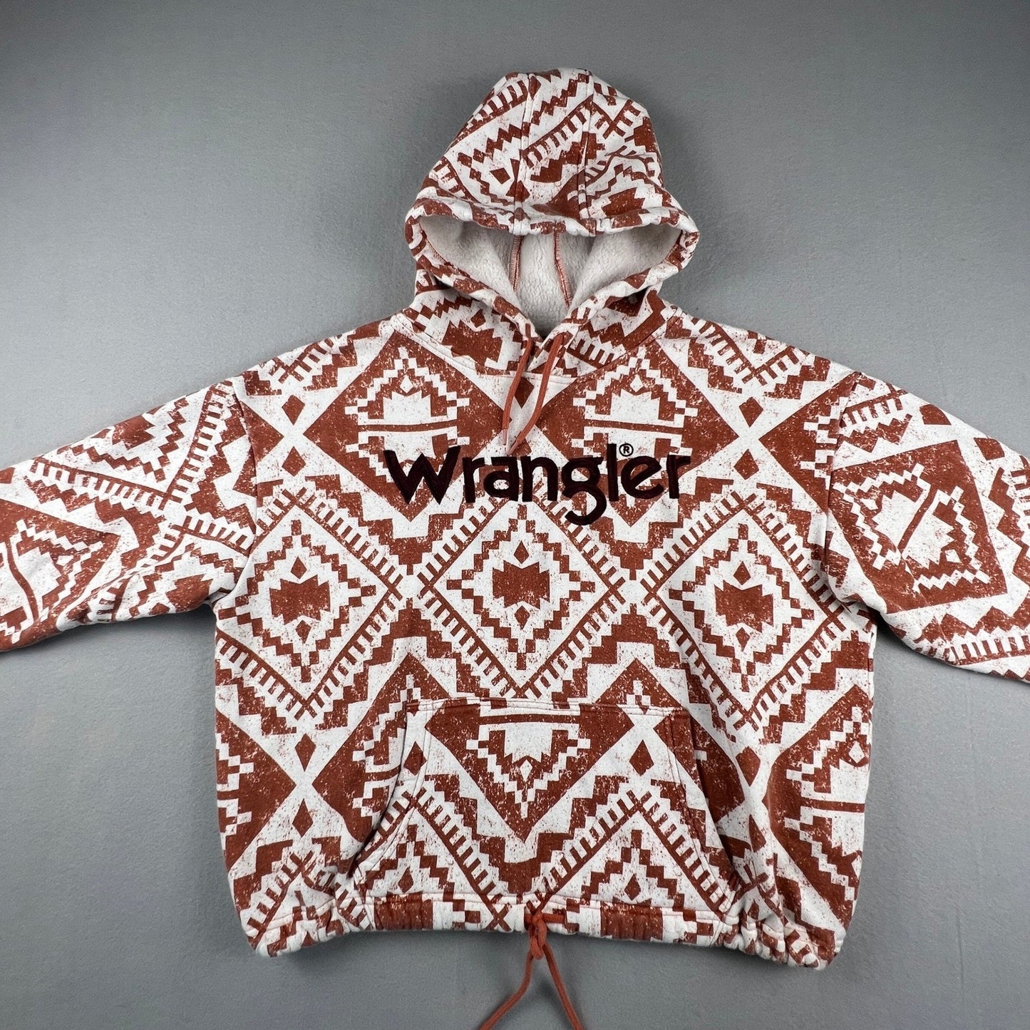 Wrangler Retro Hoodie Womens Large Rust Orange Southwestern Geometric Pullover