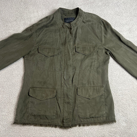 Sanctuary Jacket Women's Small Olive Green Button Front Frayed Utility Jacket