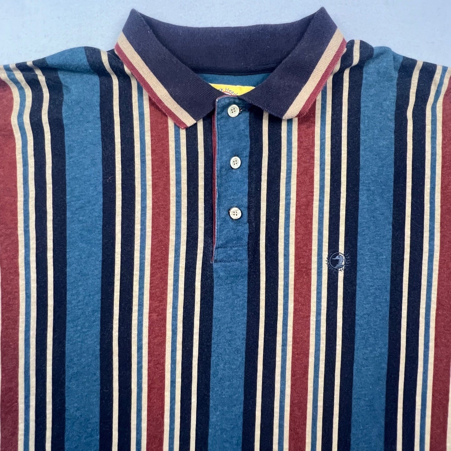 Duck Head Rugby Polo Shirt Mens XL Blue Red Striped Long Sleeve Preppy Retro