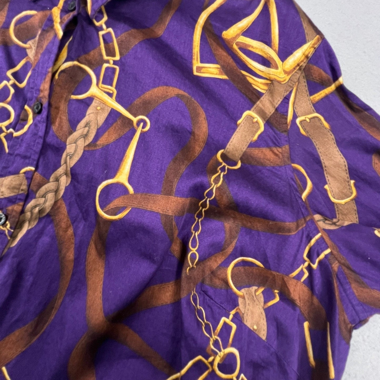 Lauren Ralph Lauren Shirt Womens 2X Purple Equestrian Chain Print Cotton Blouse