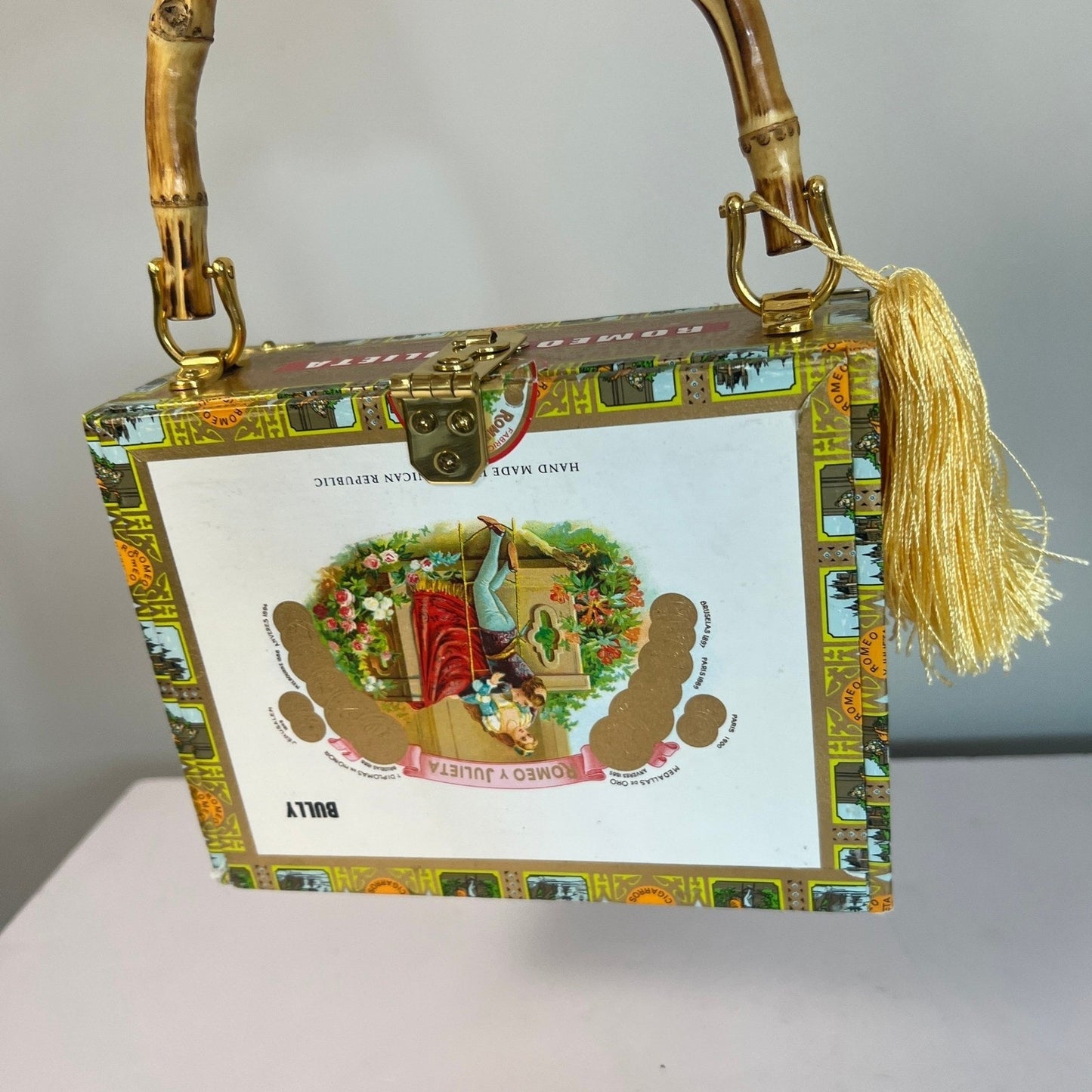 Kay Warren Cigar Box Purse Womens Multicolor Bamboo Handle Romeo y Julieta