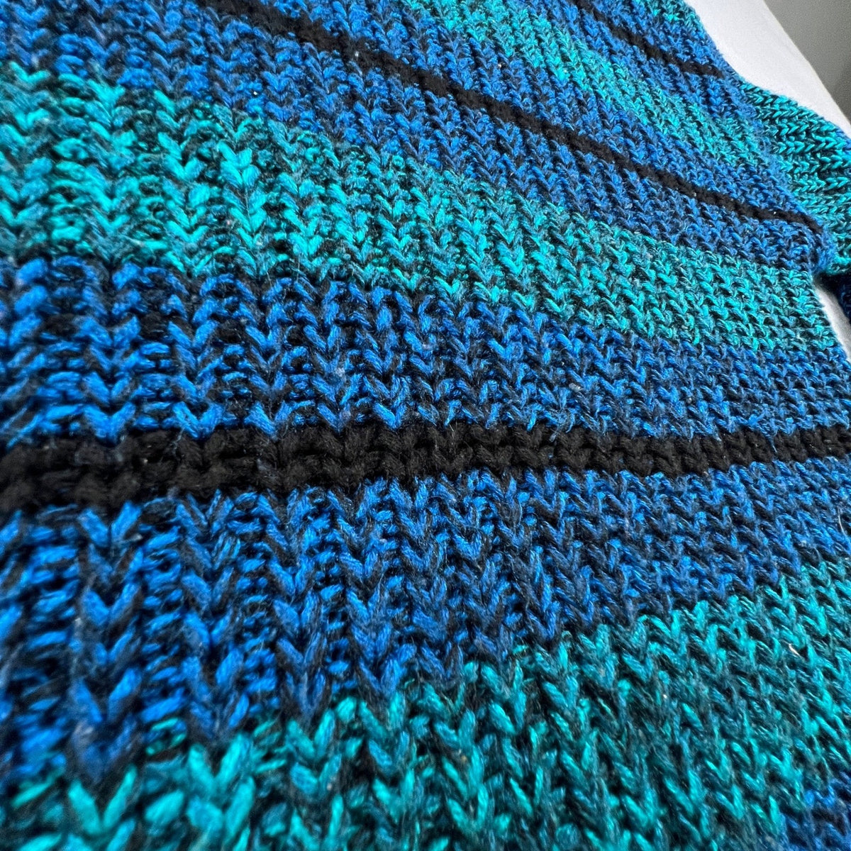 Credentials Striped Sweater Womens Large Blue Teal Black Vintage Knit Retro 90s