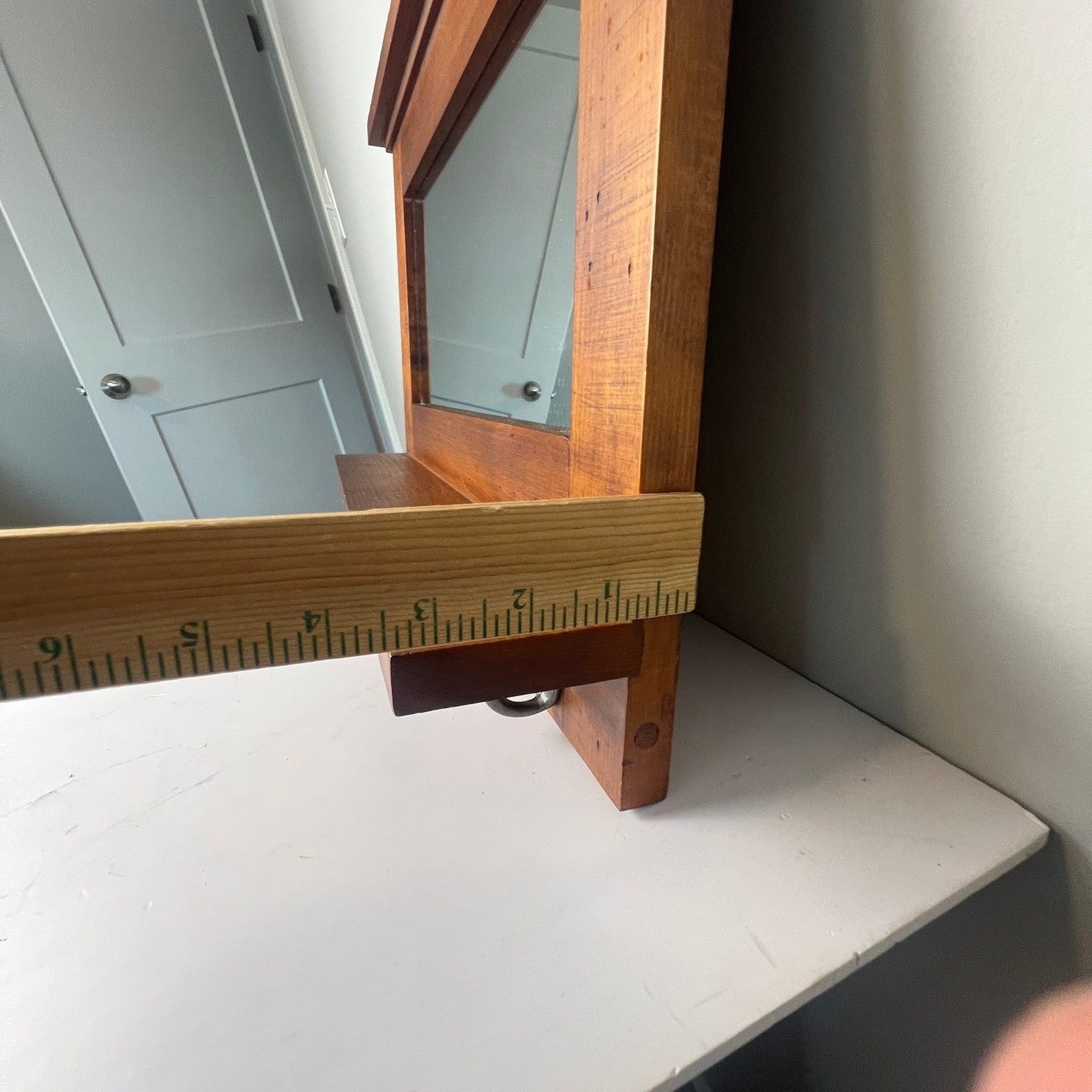 Wood Wall Mirror Entryway Shelf 20x14 Brown Rustic Farmhouse Decor Grandmacore