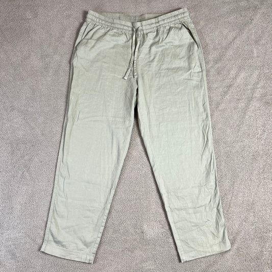 32 Degrees Cool Pants Linen Blend Women's M Light Green Drawstring Waist Wide