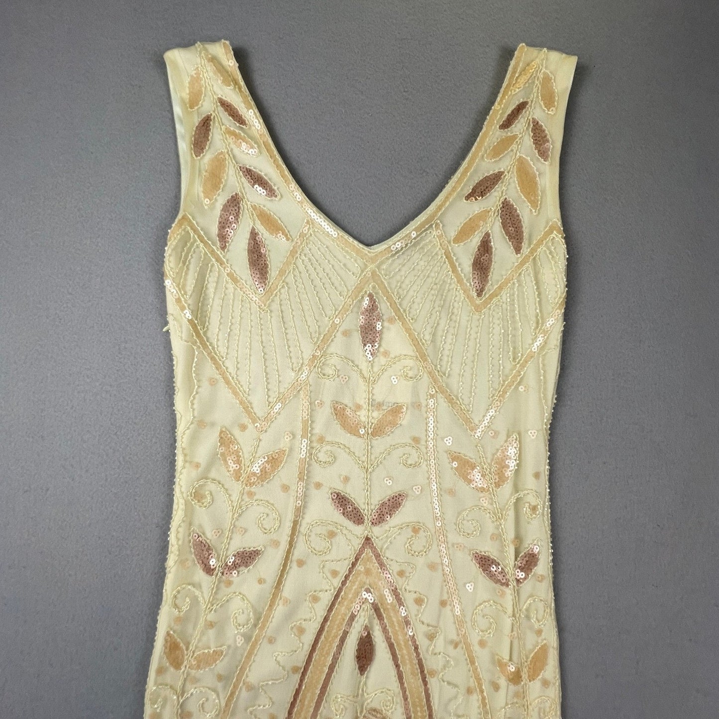 NWT Metme Flapper Dress Womens Small Cream Sequin Fringe Art Deco Gatsby Party