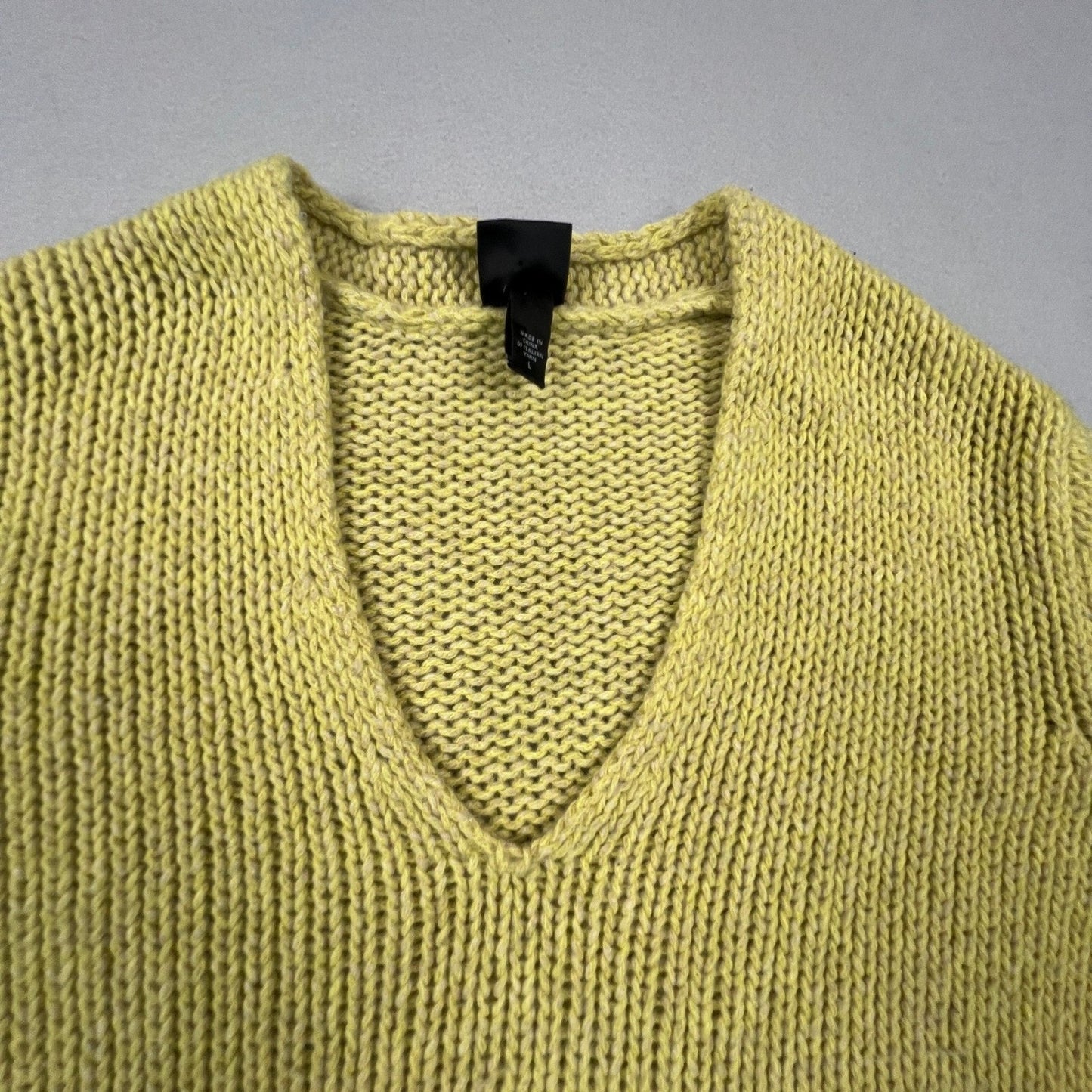 Eileen Fisher V-Neck Sweater Womens L Green Wool Alpaca Knit Pullover Minimalist