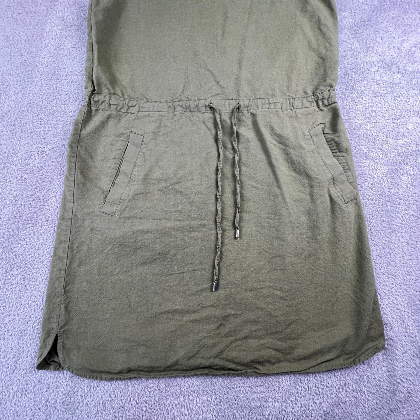 Eileen Fisher Organic Cotton Dress Small Olive Green Minimalist Classic Summer