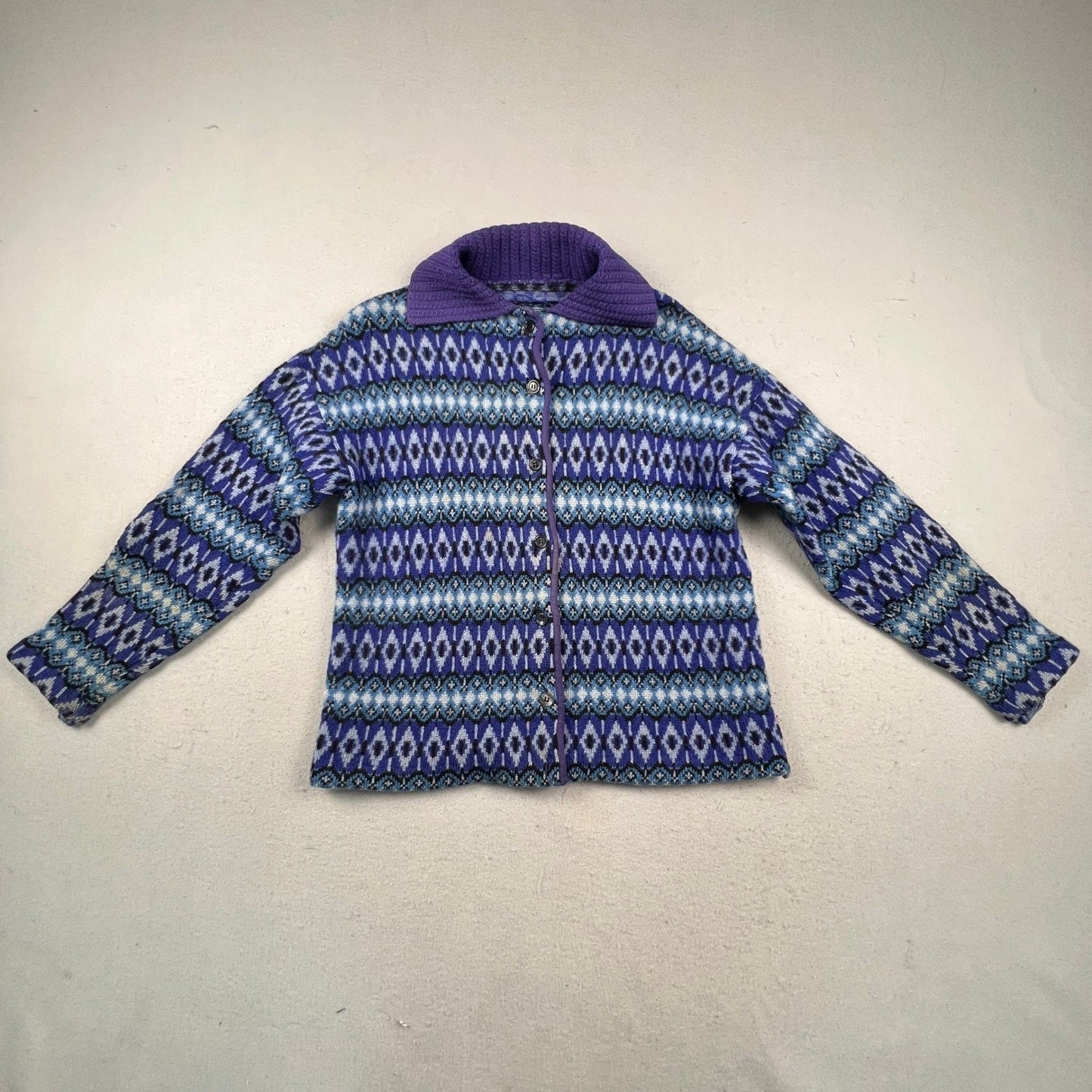 Vintage Iceland Jersey Modeller Cardigan Women 44 Fair Isle Knit Sweden Scando