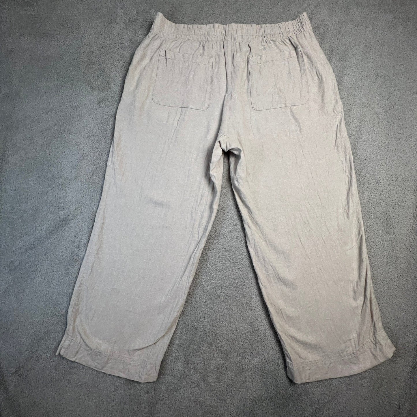 Linen Blend Wide Leg Pants XL High Rise Pull On Elastic Waist Beige Old Navy