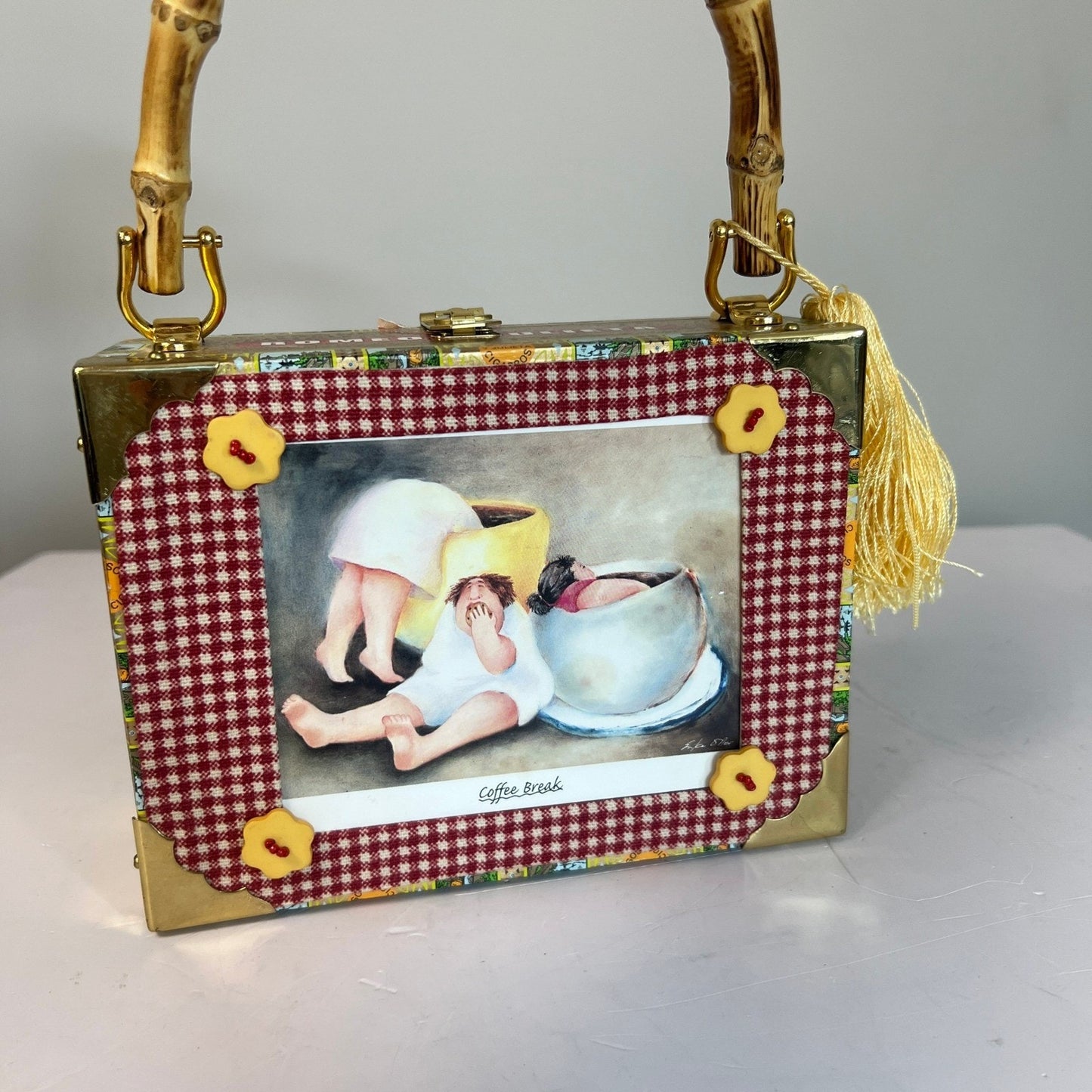 Kay Warren Cigar Box Purse Womens Multicolor Bamboo Handle Romeo y Julieta