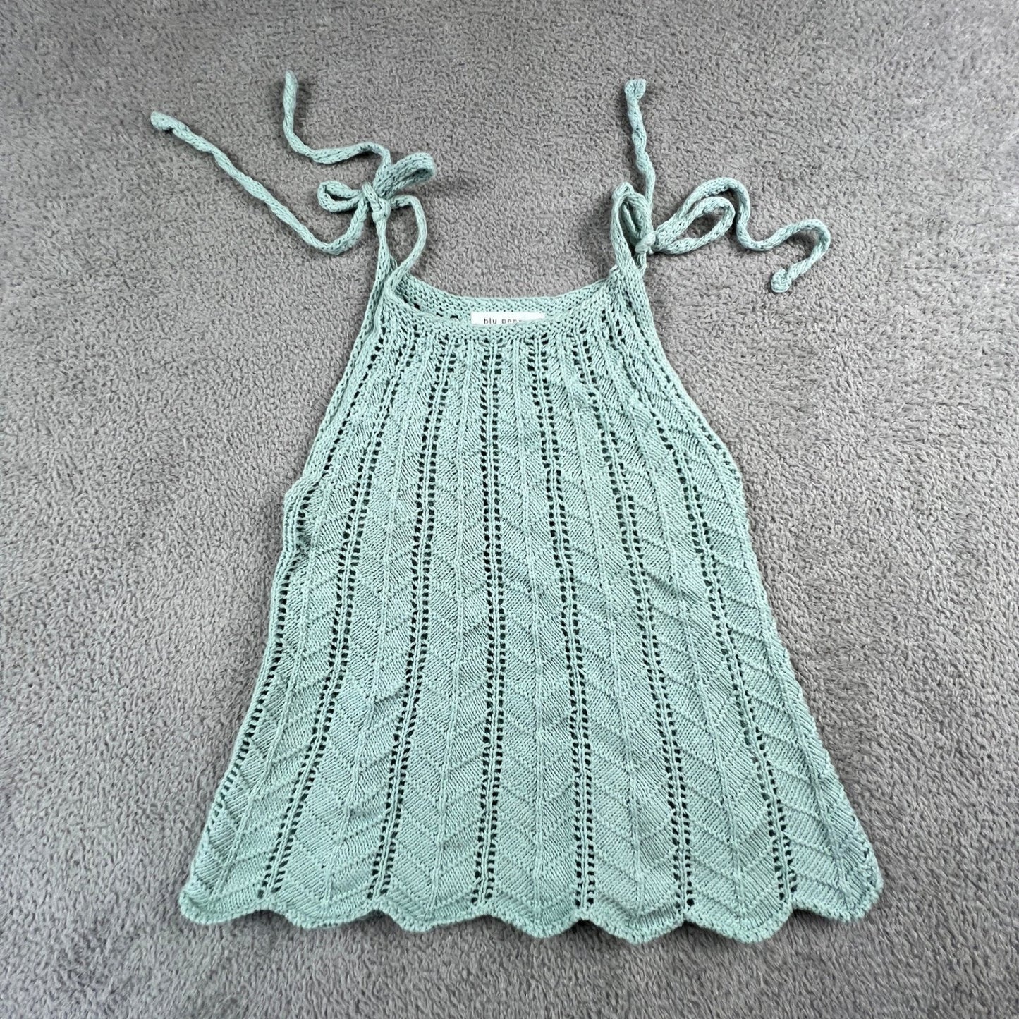 Crochet Knit Halter Top Womens Small Mint Green Boho Festival Blu Pepper
