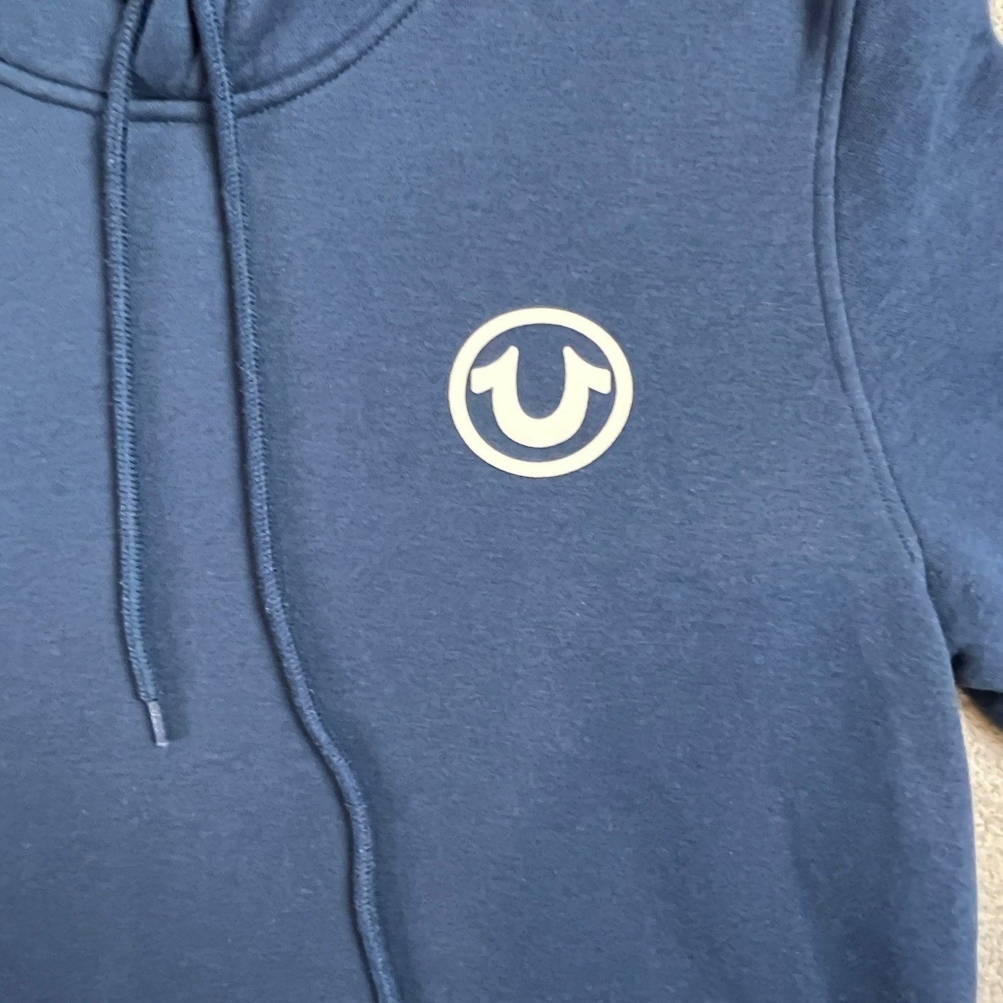 True Religion Hoodie Mens Medium Blue Horseshoe Logo Pullover Sweatshirt