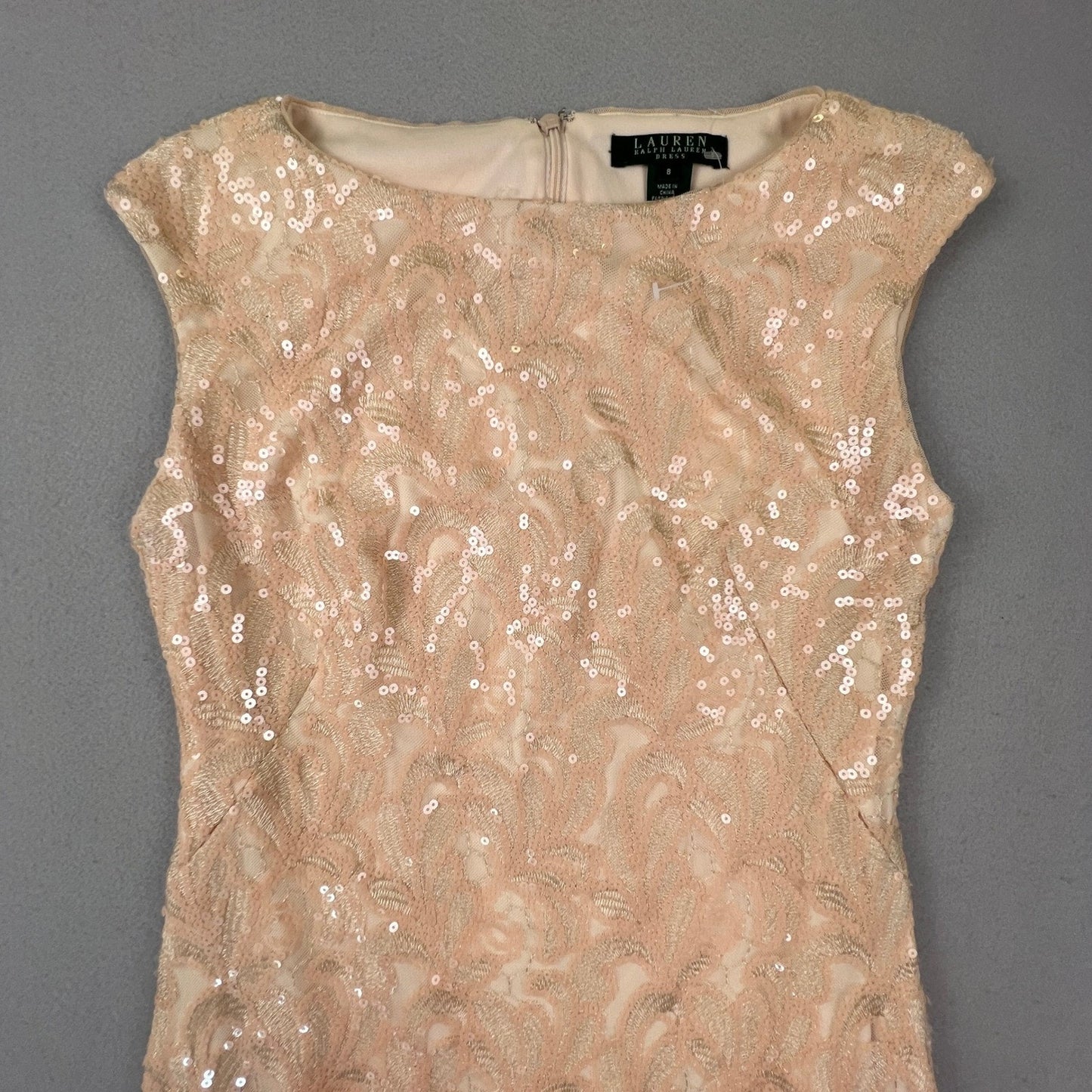 Lauren Ralph Lauren Sheath Dress Womens 8 Sequin Lace Cocktail Party Formal