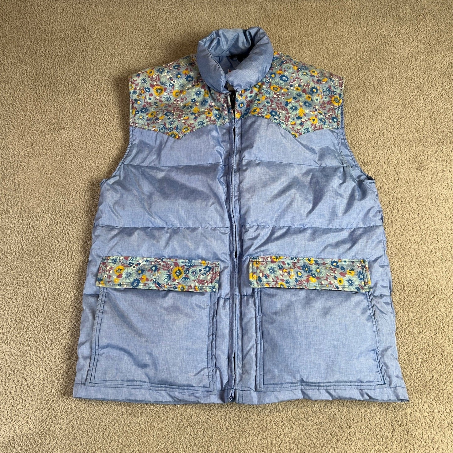 Vintage Frostline Puffer Vest Womens S Blue Floral Western Yoke