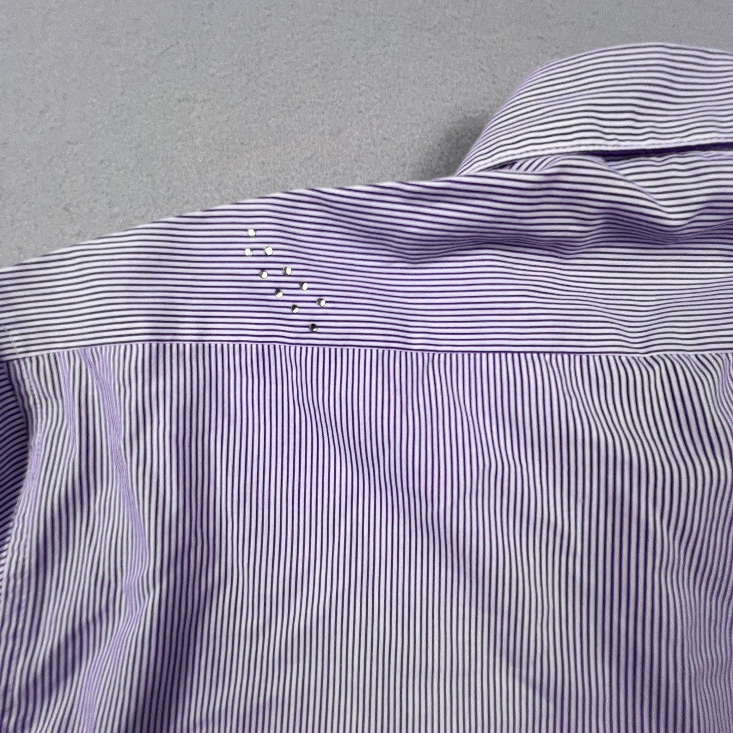 VTG Las Olas Button Down Shirt Womens L Purple Pinstripe Rhinestone Fashion Art