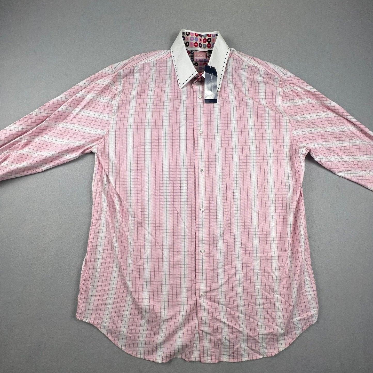 Enyce Button Down Shirt Mens XL Pink Plaid Woven French Cuff Contrast Y2K Urban