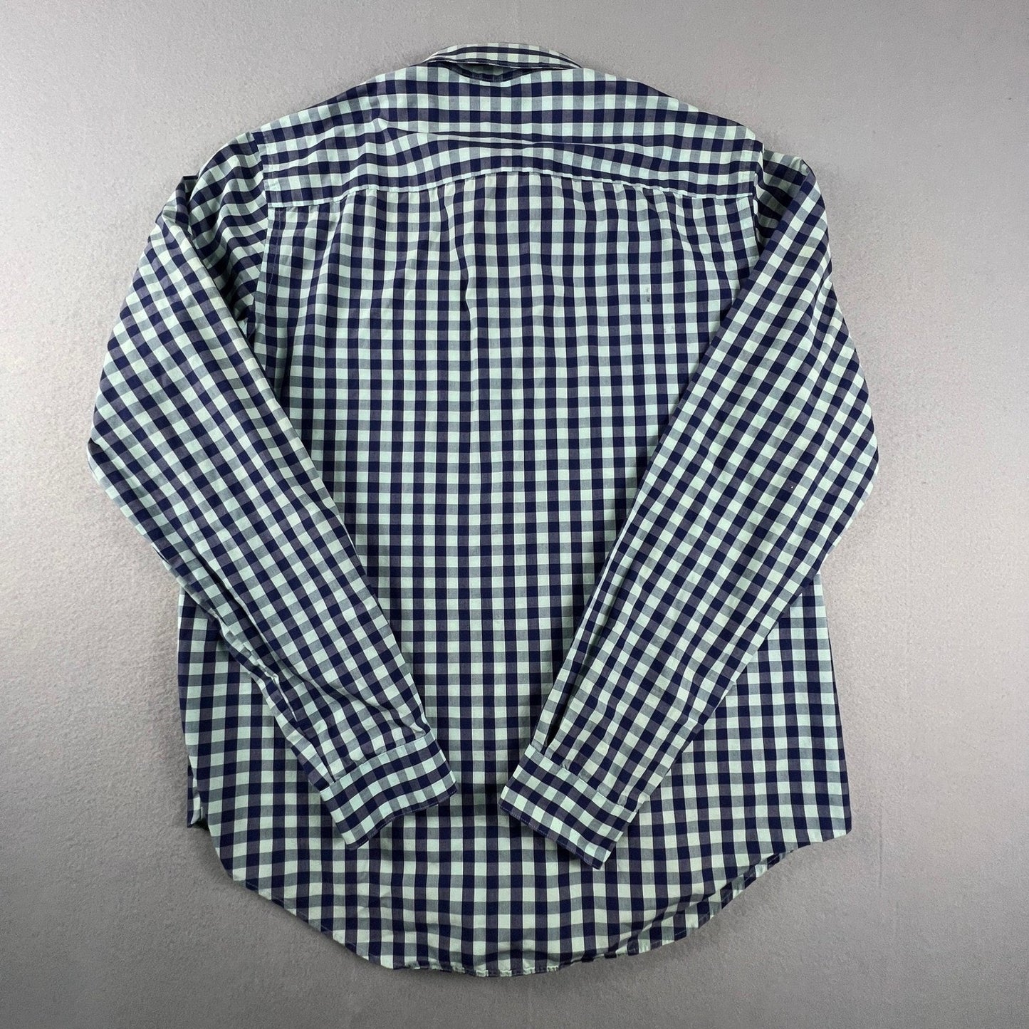 Van Heusen Button Down Shirt Men 16-16.5 Gingham Slim Fit Wrinkle Free Office