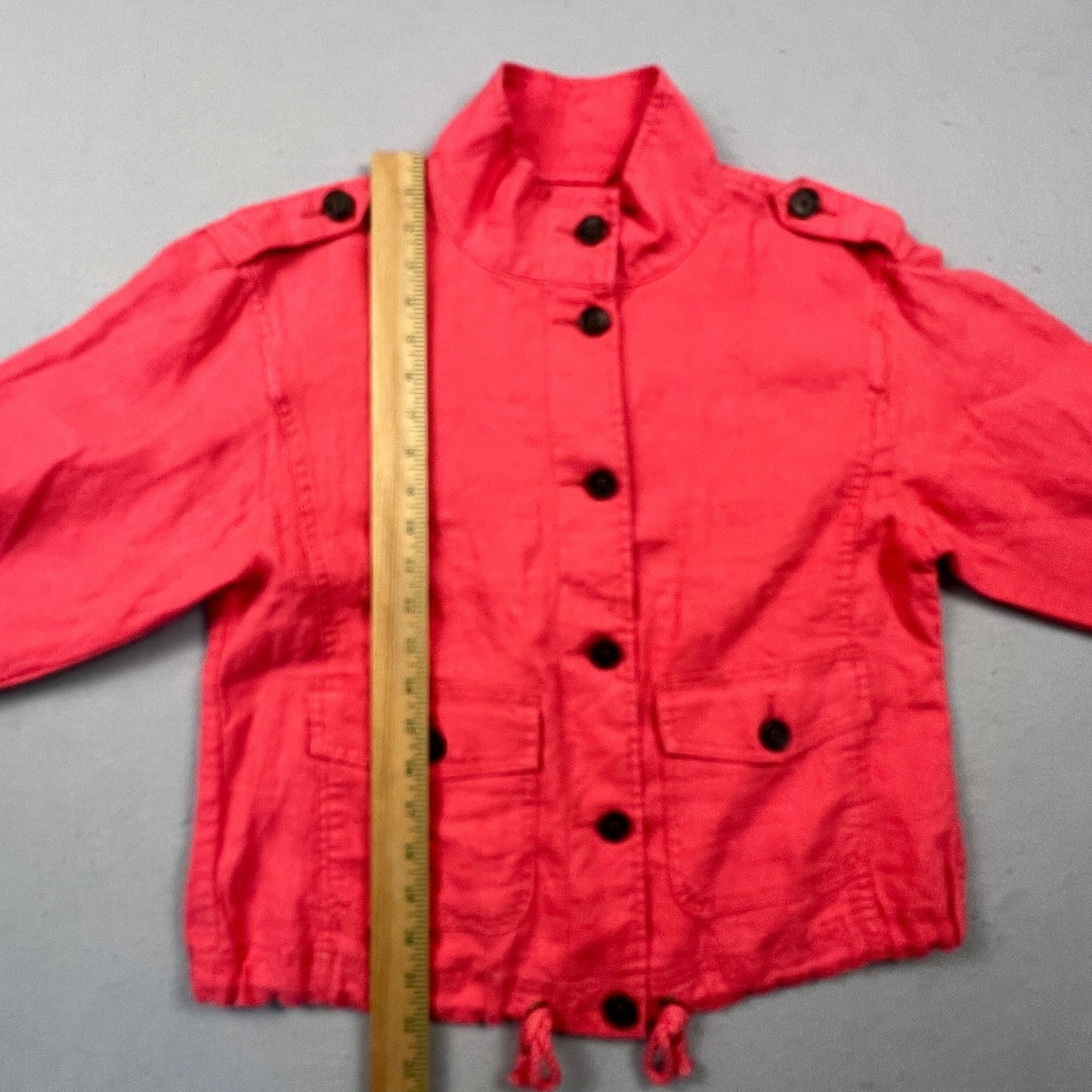 Talbots Linen Utility Jacket Womens XS Coral Pink Button Front Drawstring Casual