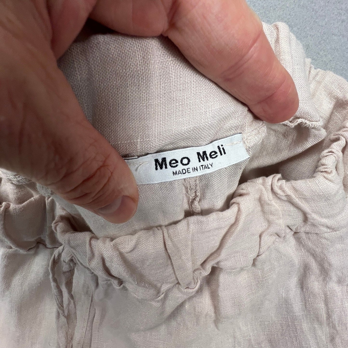 Meo Meli Linen Wide Leg Pants Womens OS Pink Drawstring Side Slit Made in Italy