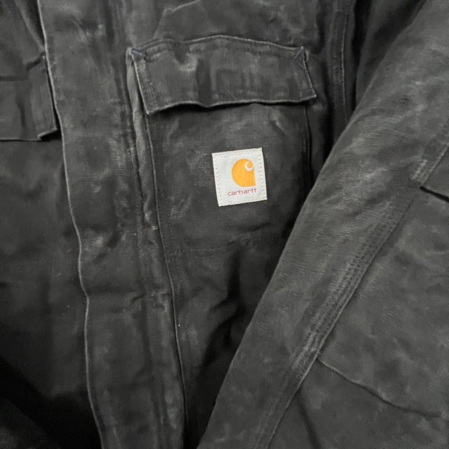 VTG Carhartt Black Arctic Quilt Lined Traditional Duck Canvas Coat Hood C26 BLK