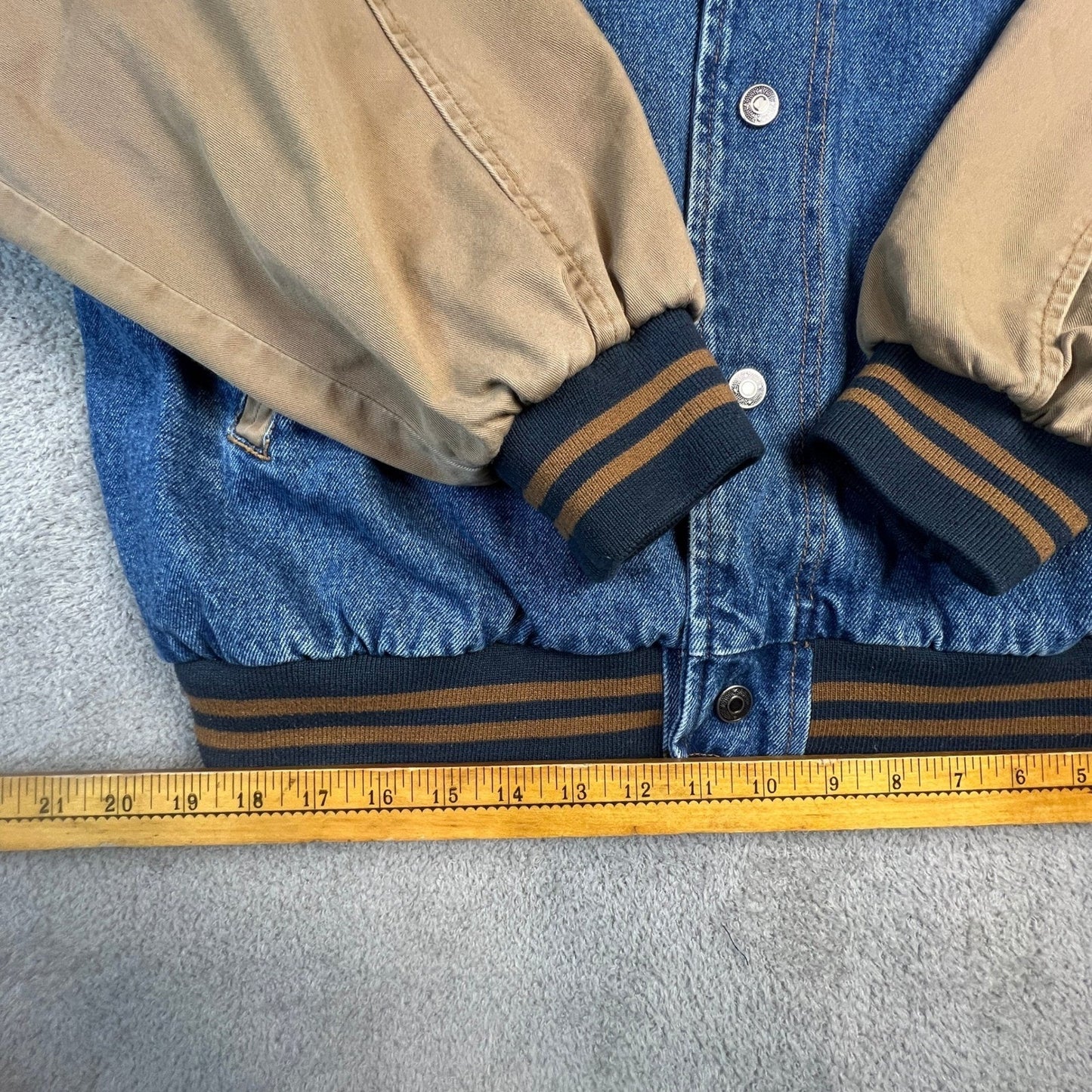 Veintage Dunbrooke Denim Jacket Mens XL Varsity Blue Tan Porta Dock Bomber