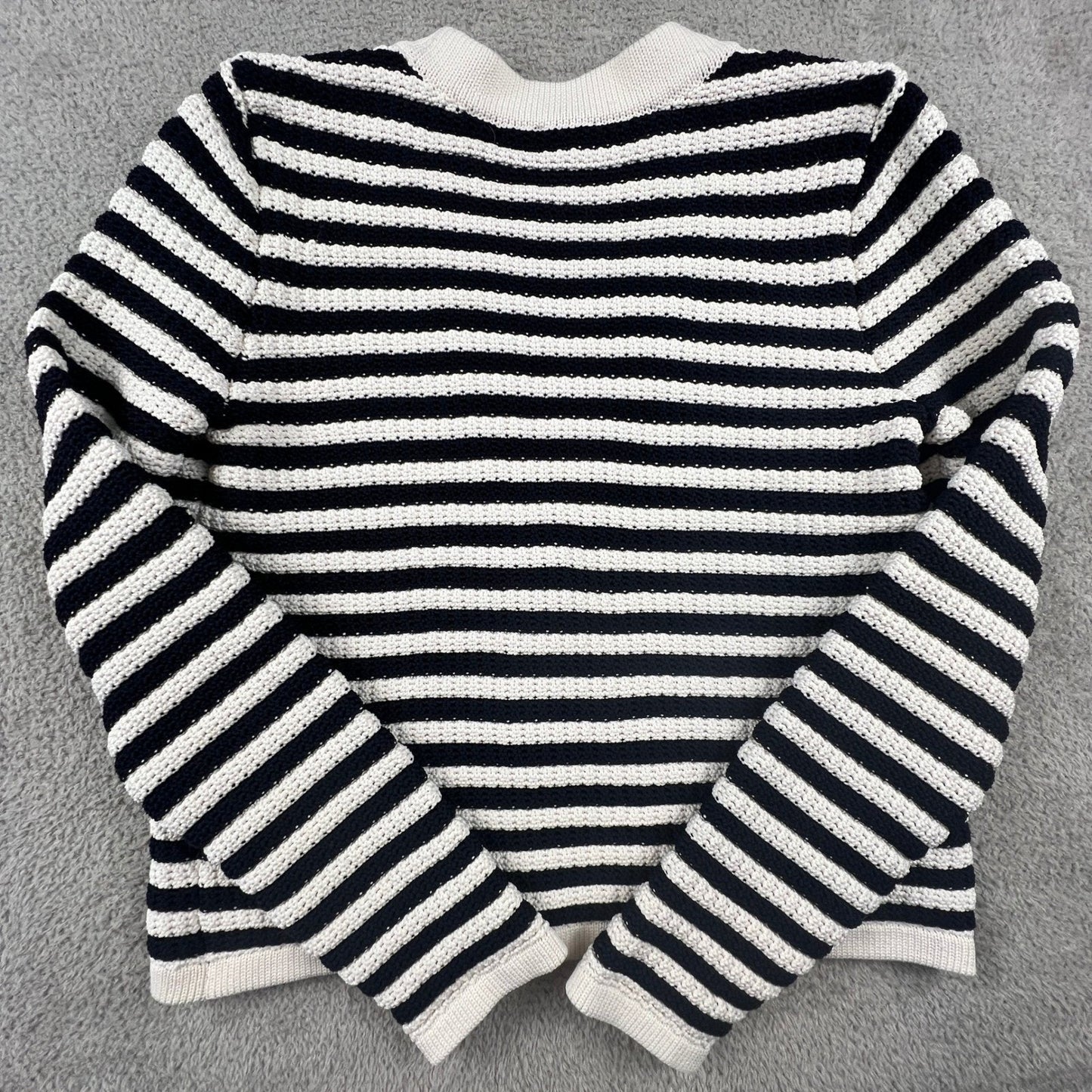 Sailor Chic Nautical Chunky Knit Striped V-Neck Sweater Talbot's Women's Medium