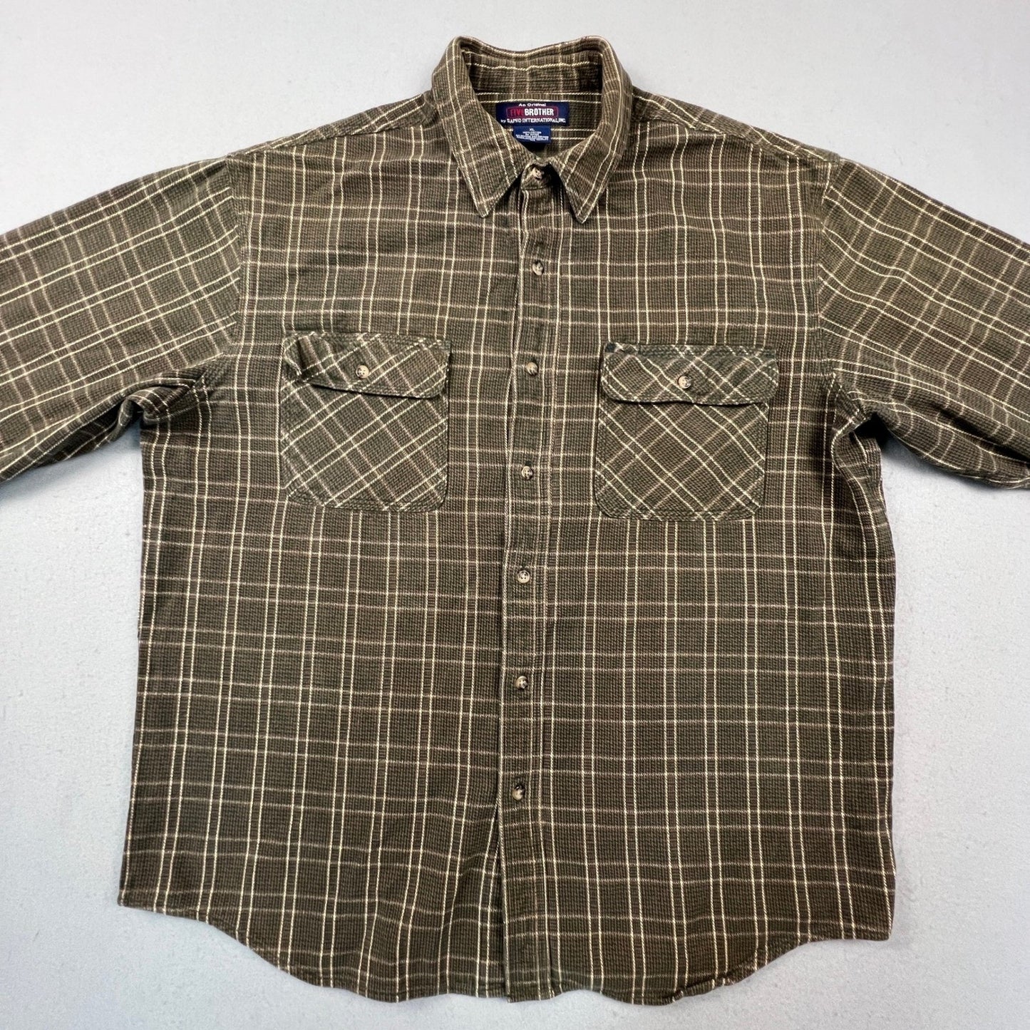 Five Brother Flannel Shirt Mens XL Green Brown Plaid Heavy Cotton Workwear Vtg