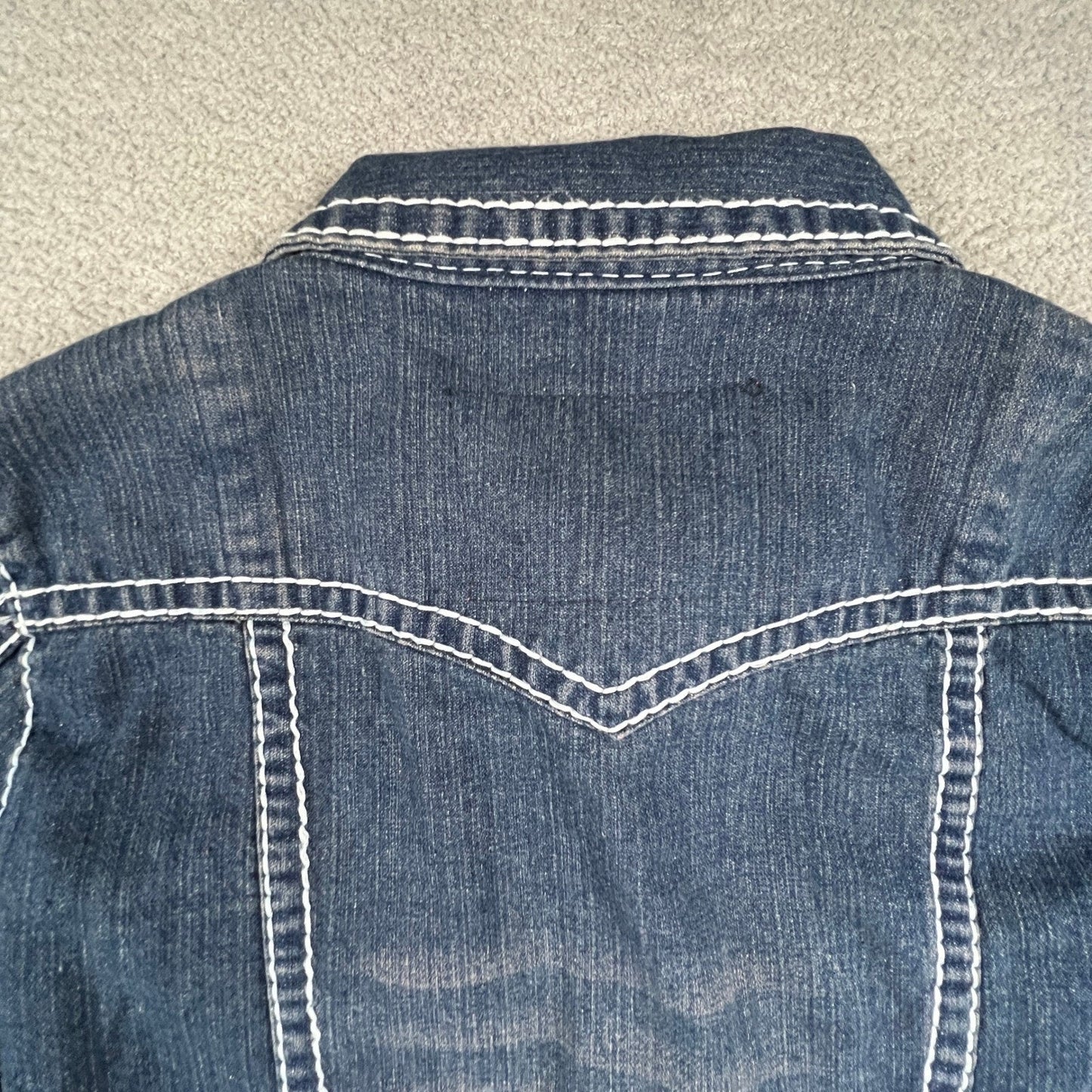 True Religion Denim Jacket Mens 3XL Blue Joey Super T Big Stitch Western Y2K