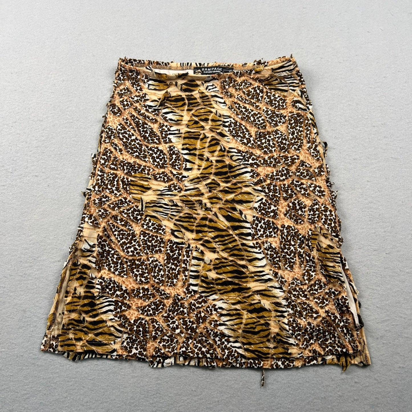 VTG Y2K Rampage Mini Skirt Womens S Brown Mixed Animal Print Handkerchief Hem