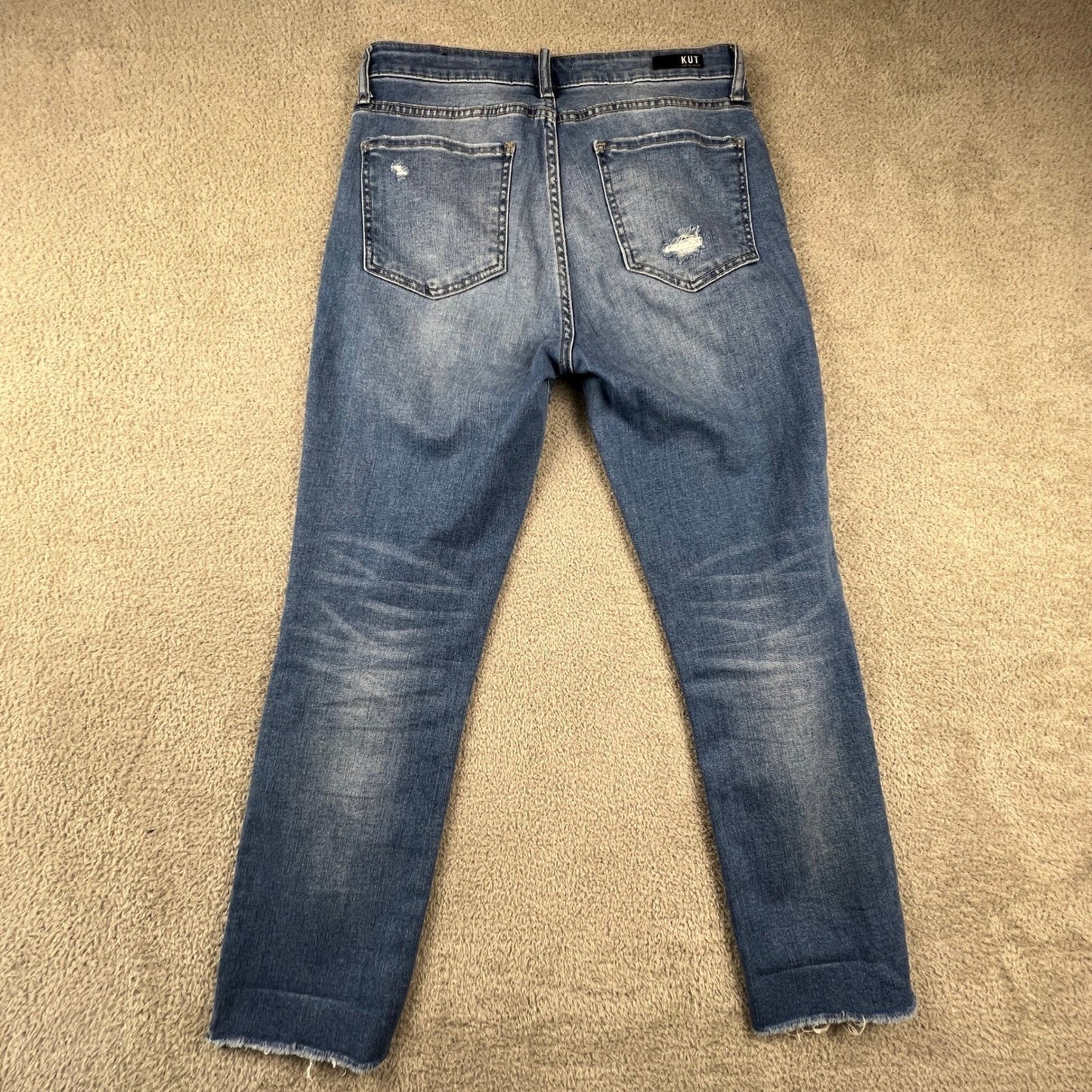Kut from the Kloth Reese Straight Leg Jeans Womens 6 Blue Button Fly Distressed