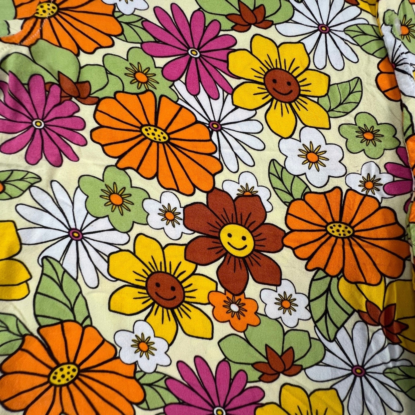 Super Massive Button Down Shirt Mens XL Floral Smiley Face Retro 70s Indie Aloha