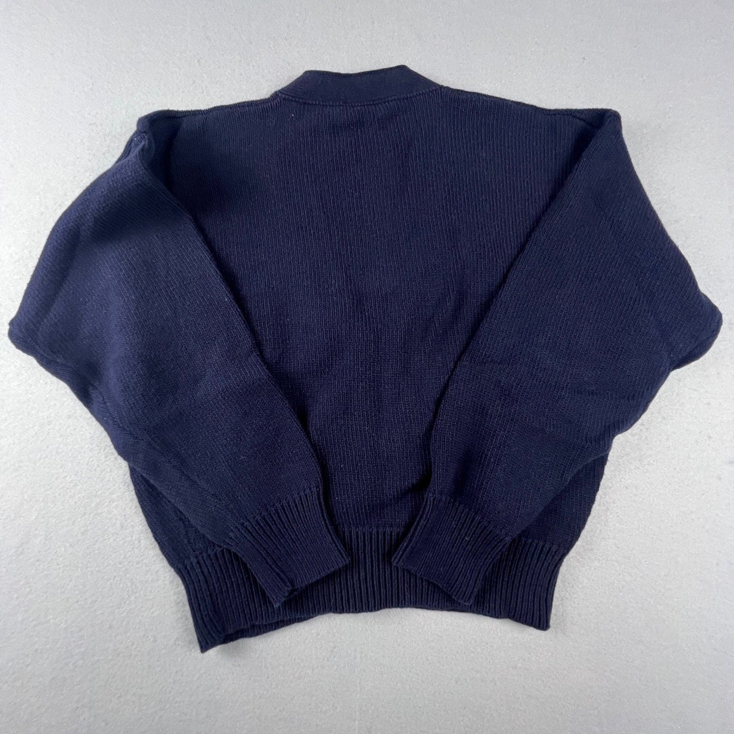 Talbots Cardigan Sweater Womens Medium Navy Blue Gold Crest Button Cotton Preppy