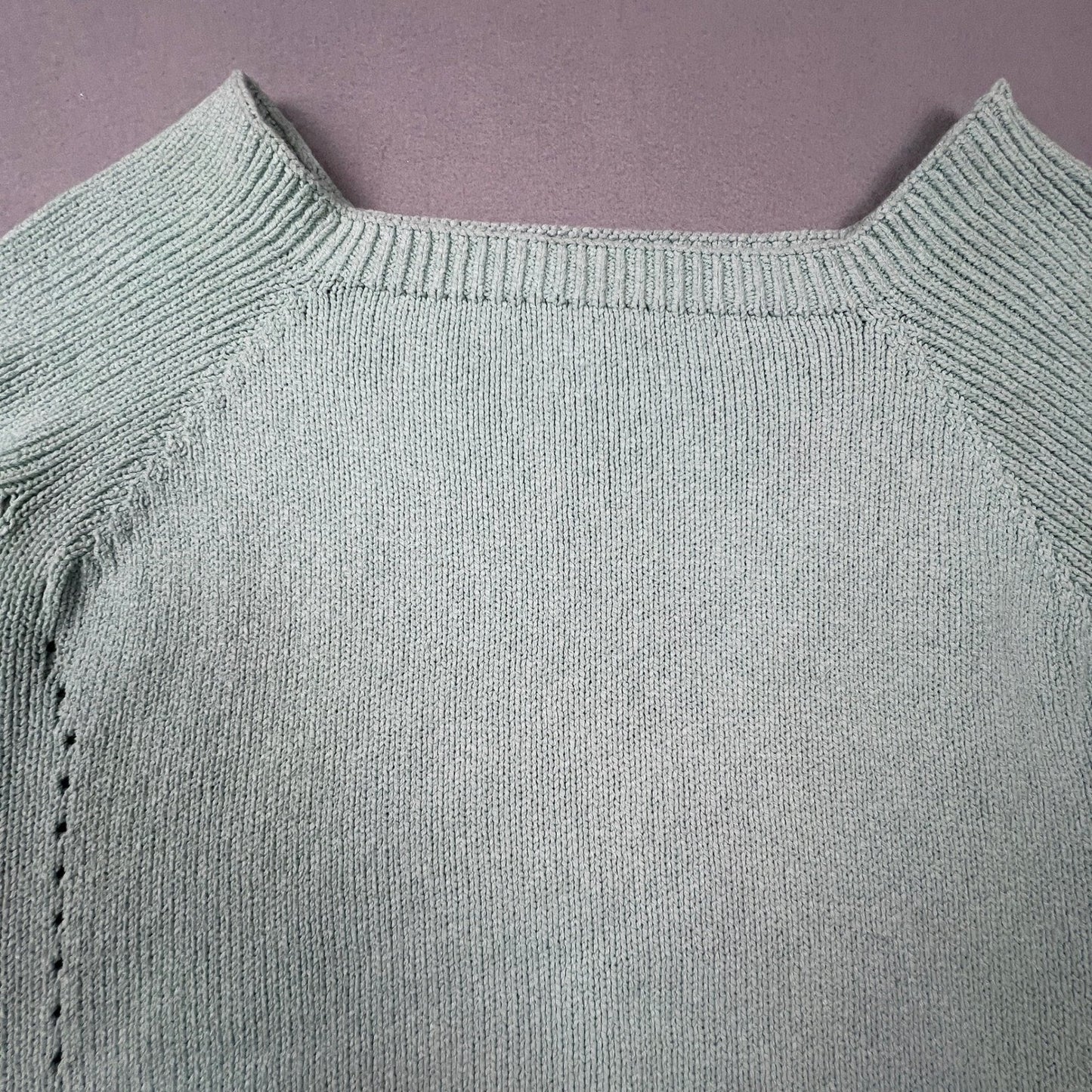 St. John Sport Knit Top Womens Medium Mint Green Square Neck Ribbed Short Sleeve