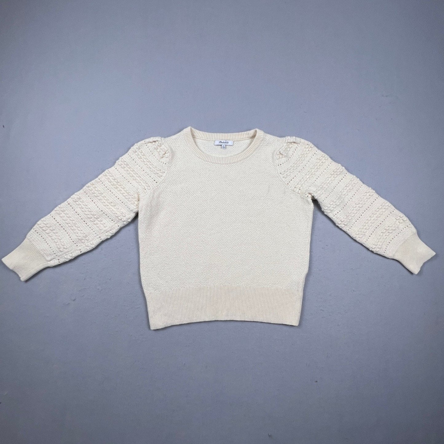 Madewell Sweater Womens Medium Cream Puff Sleeve Bobble Knit Merino Blend Boho