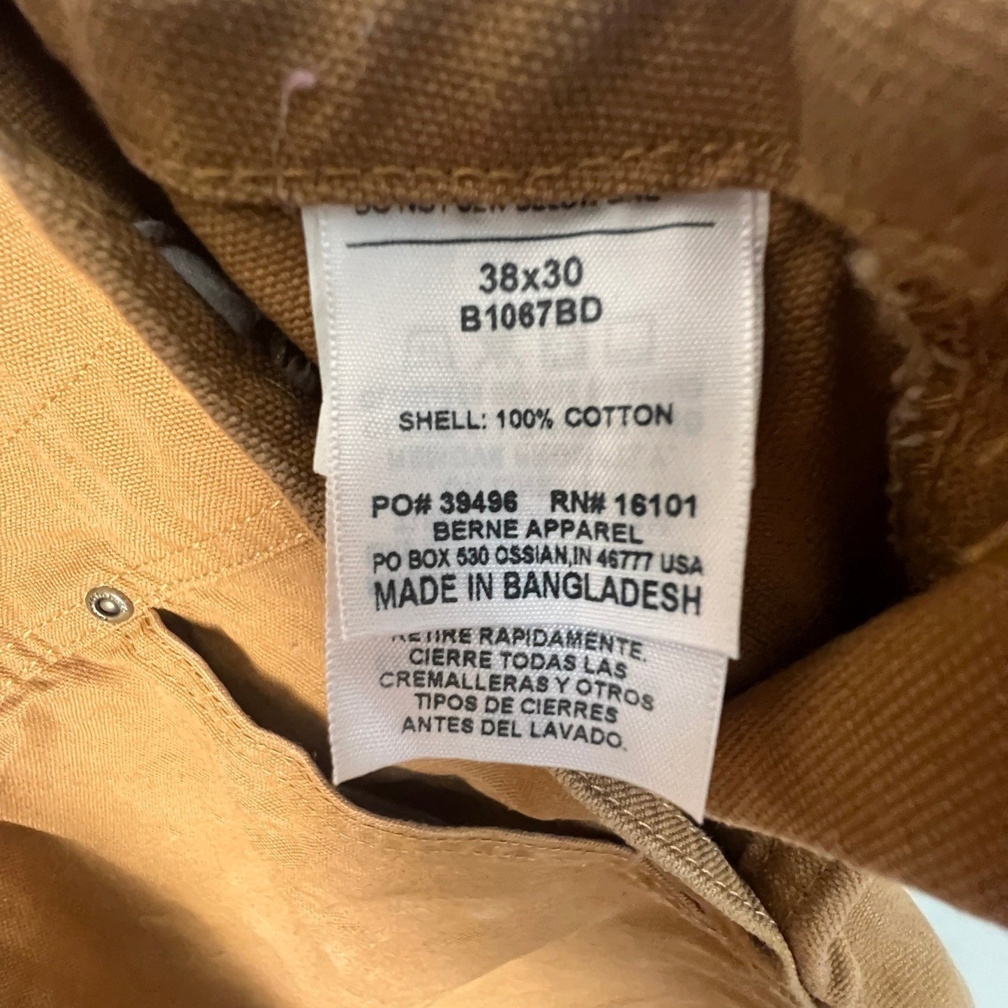 Berne Bib Overalls Mens 38x30 Cotton Duck Canvas Workwear Dble Knee Rugged Brown