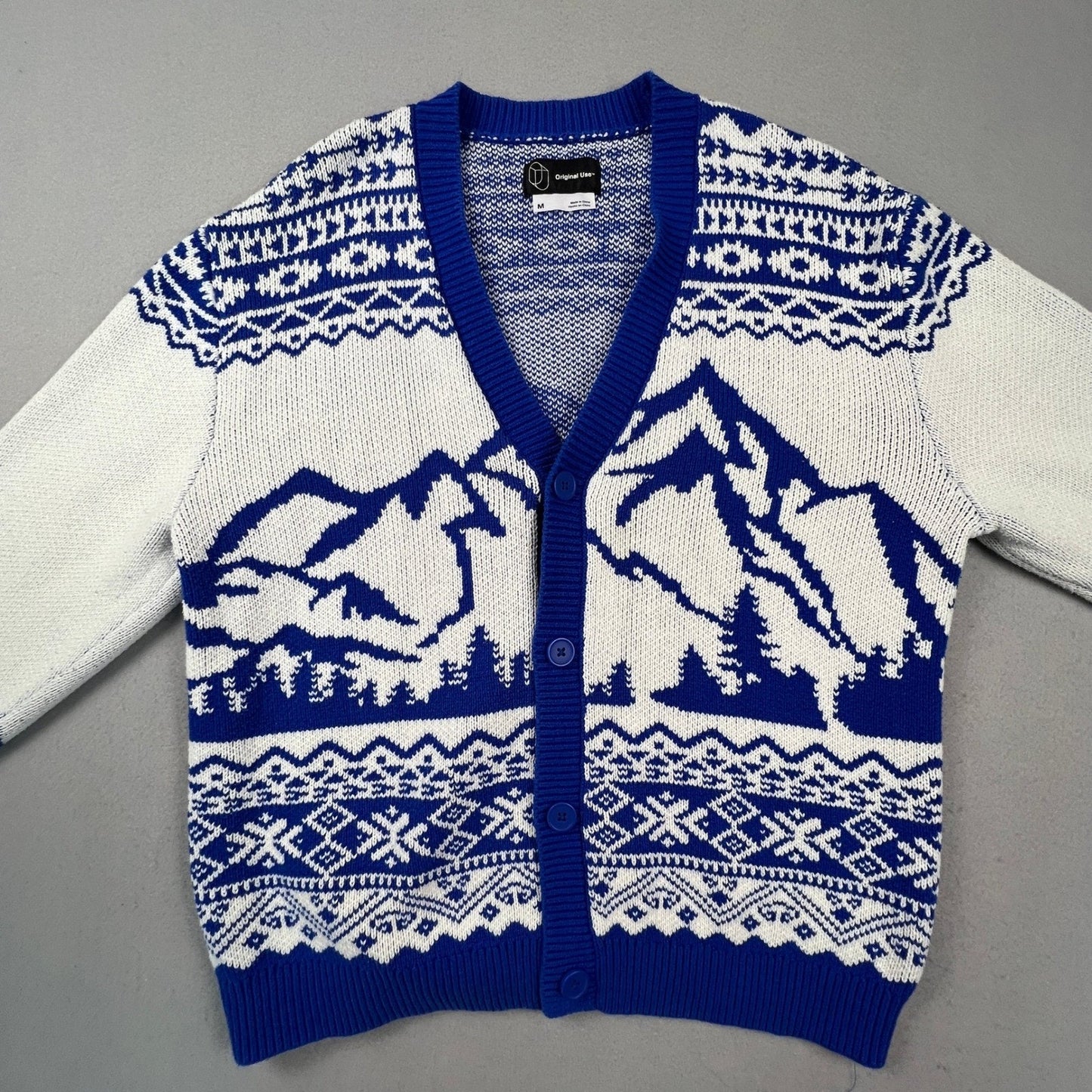 Original Use Cardigan Sweater Womens Medium Blue White Mountain Fair Isle Knit