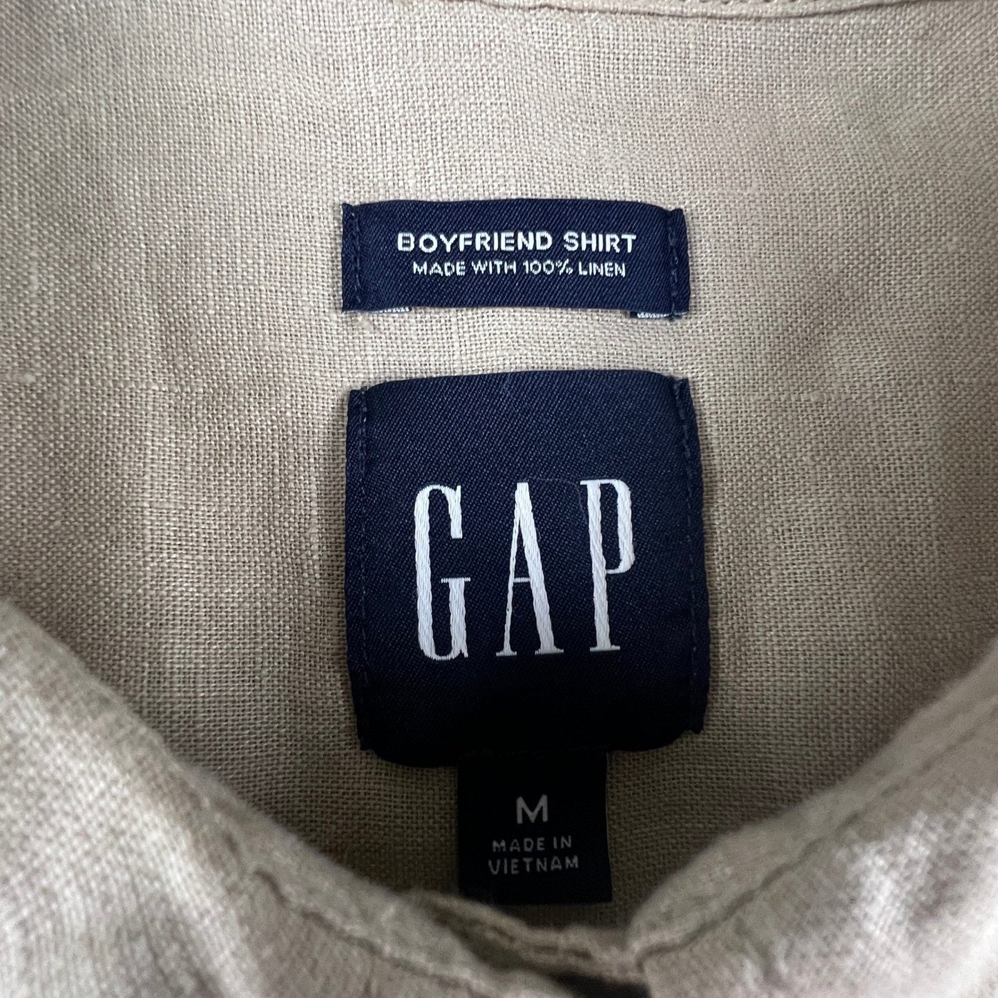 Gap 100% Linen Boyfriend Shirt Mens Medium Beige Casual Coastal Minimal Summer